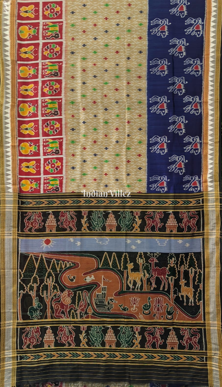 Multicolored Nabakothi Animal Khandua Silk Saree