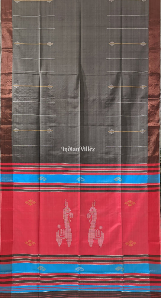 Grey Peach Handwoven Soft Silk Saree