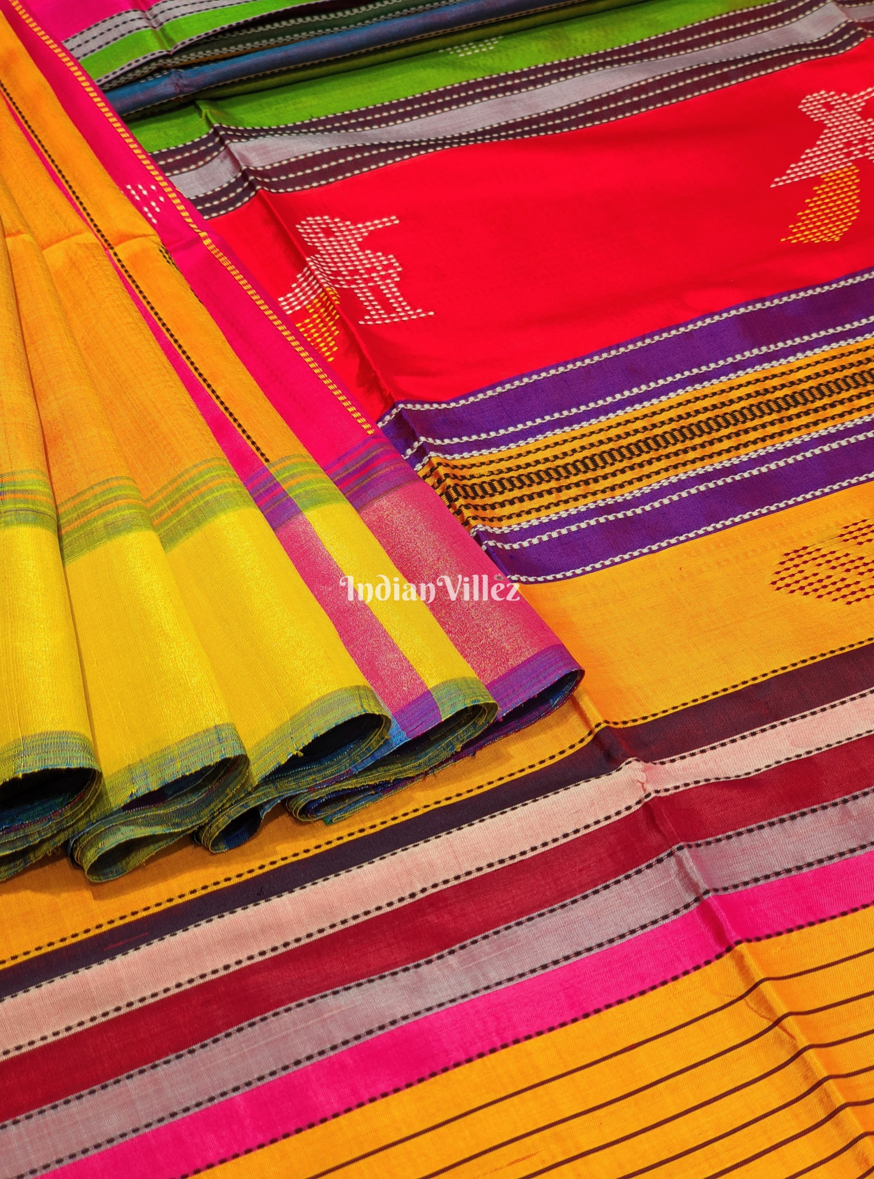 Multicolor Double Pallu Handwoven Soft Silk Saree