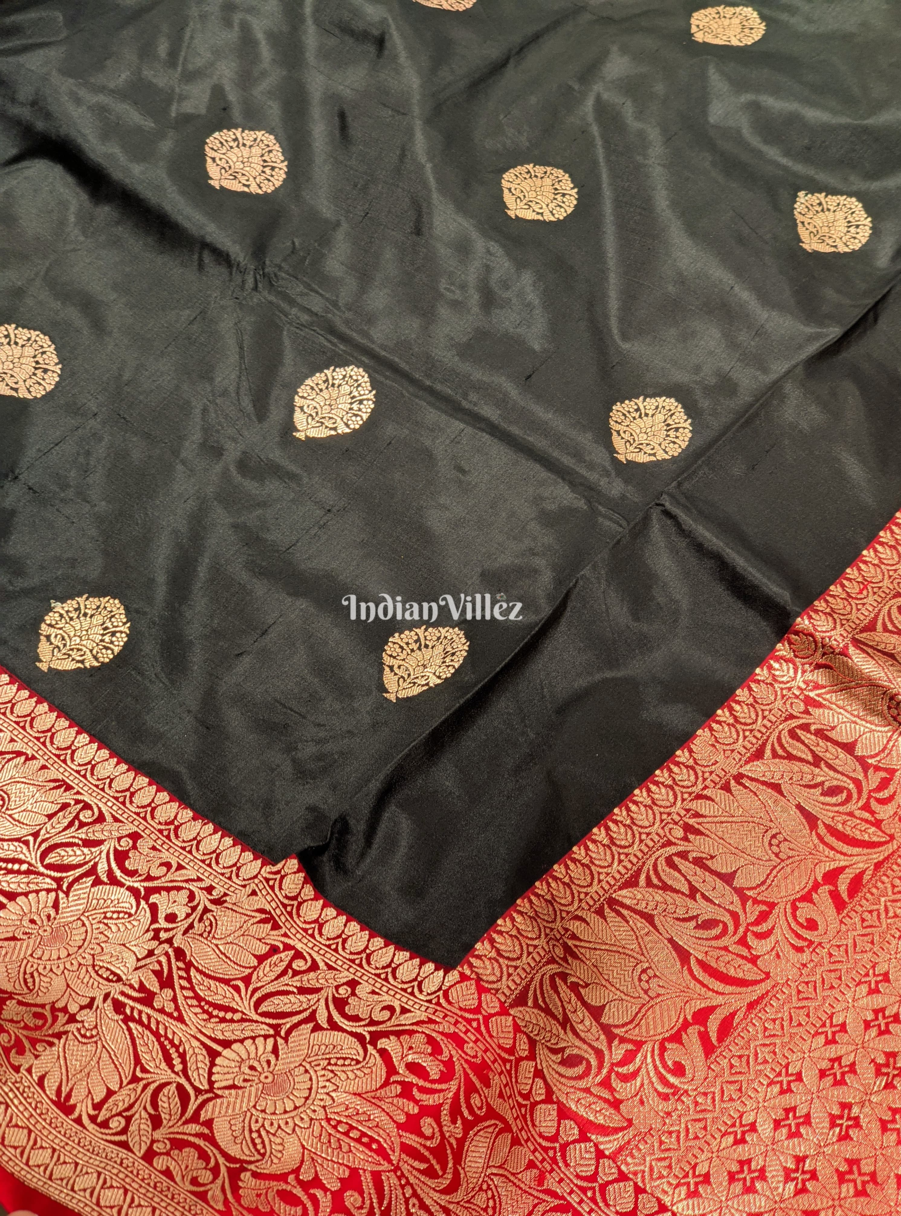 Black Red Designer Pure Banarasi Katan Silk Saree