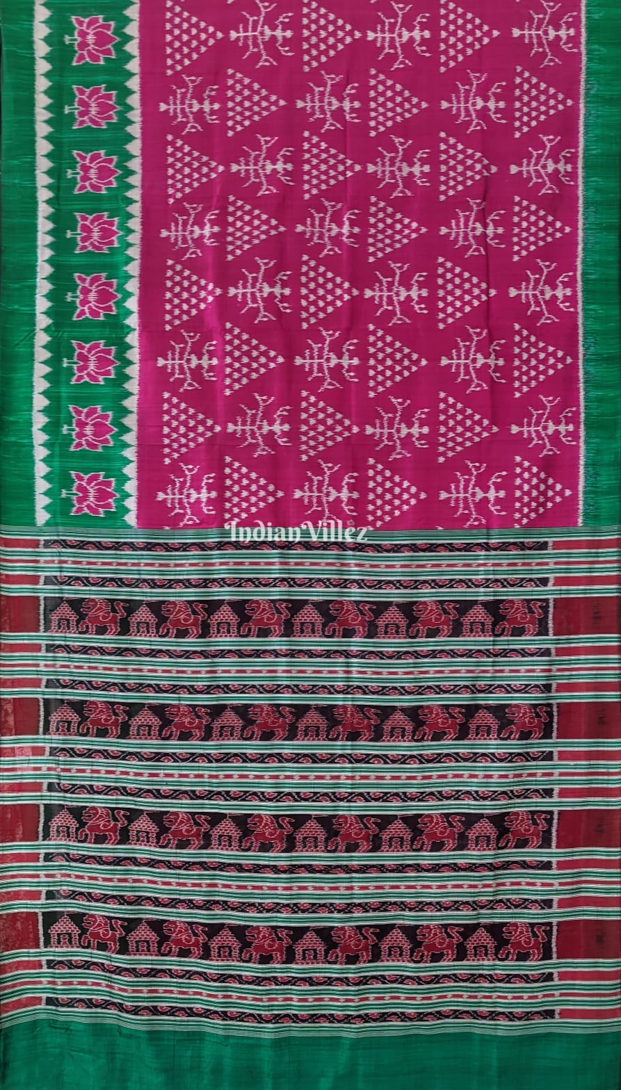 Magenta Green Lotus Tribal Designer Contemporary Silk Saree