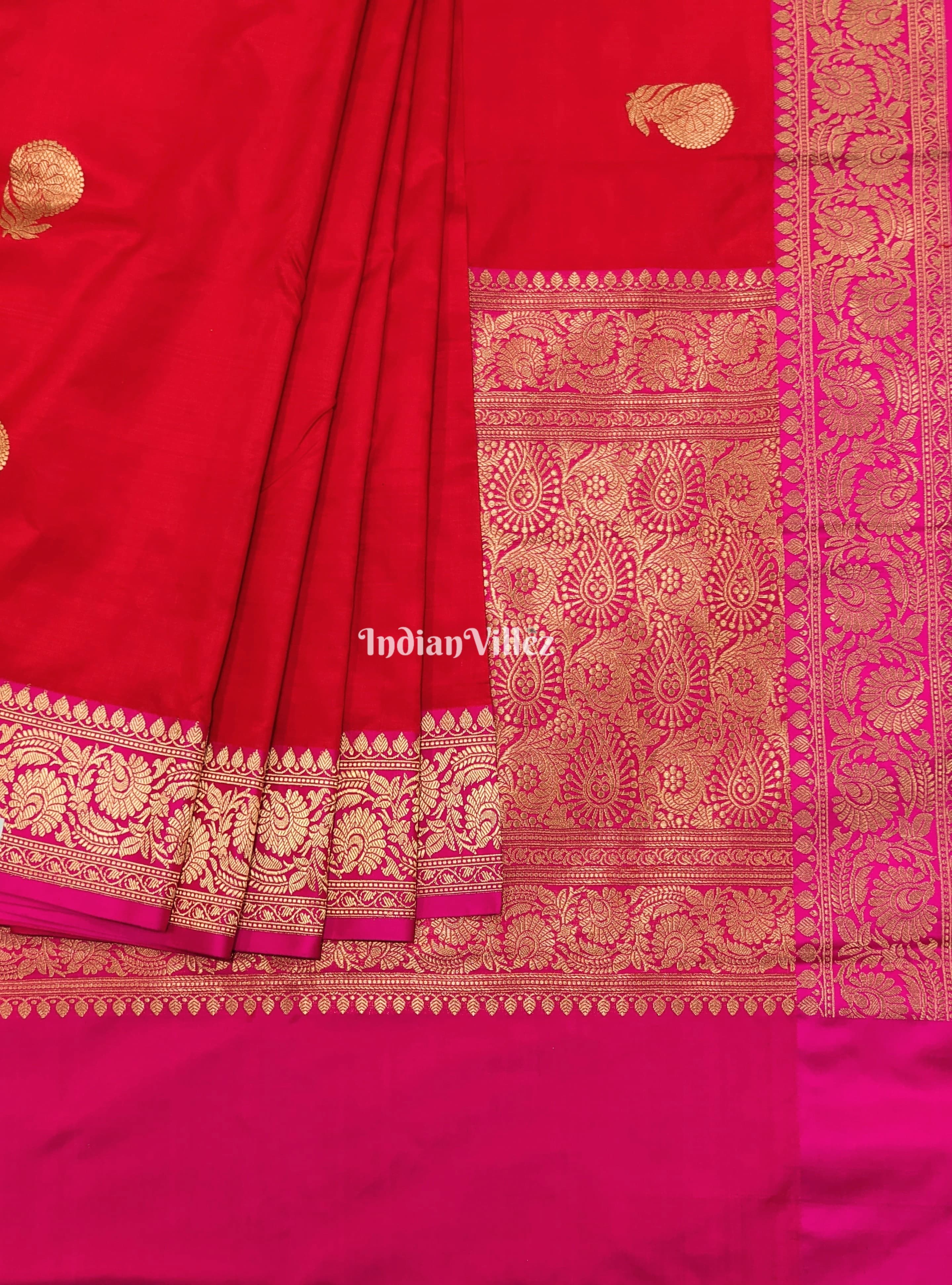 Red with Rani Designer Banarasi Katan Silk Saree