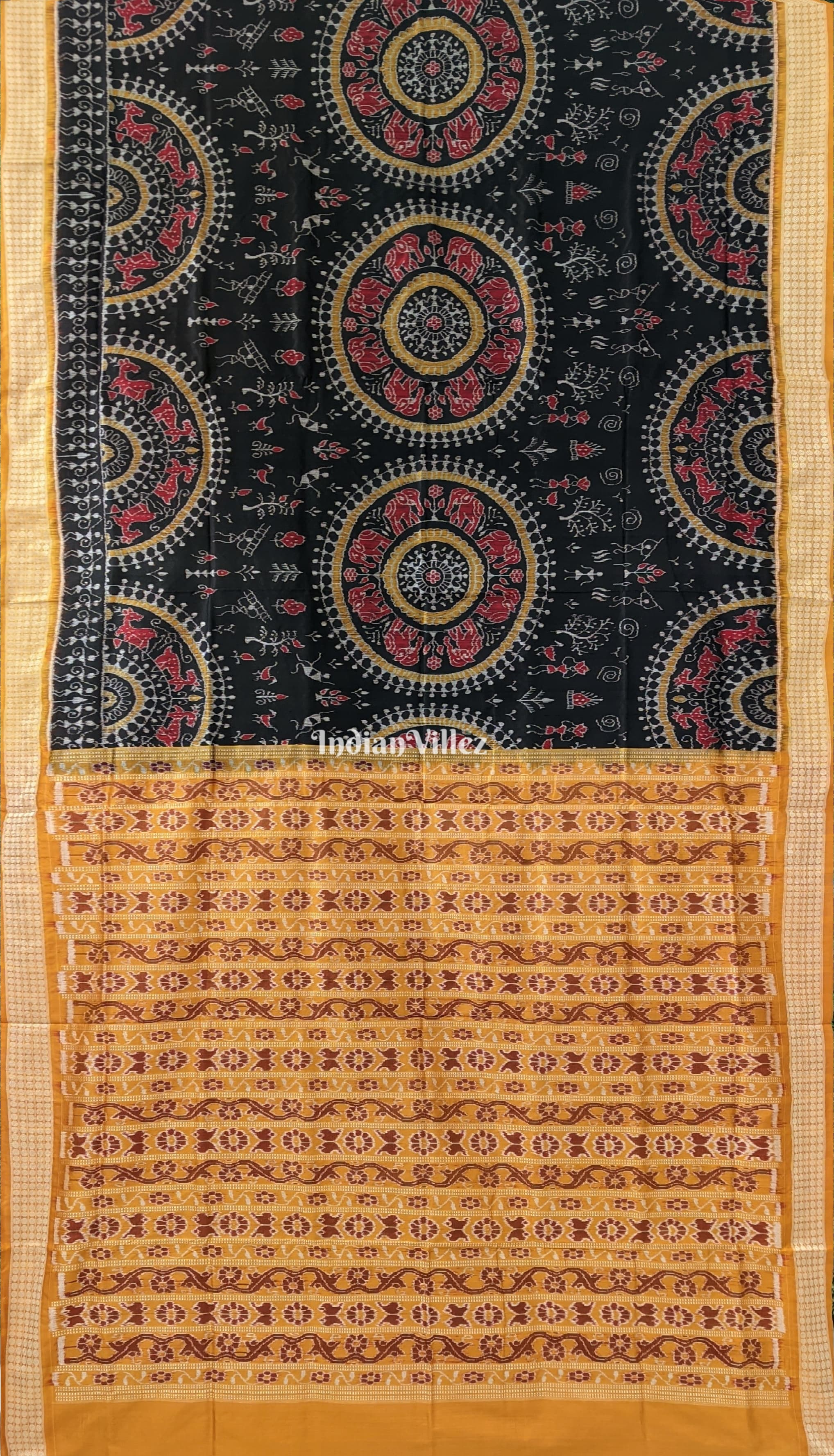 Black Elephant & Tribal Theme Sambalpuri Silk Saree