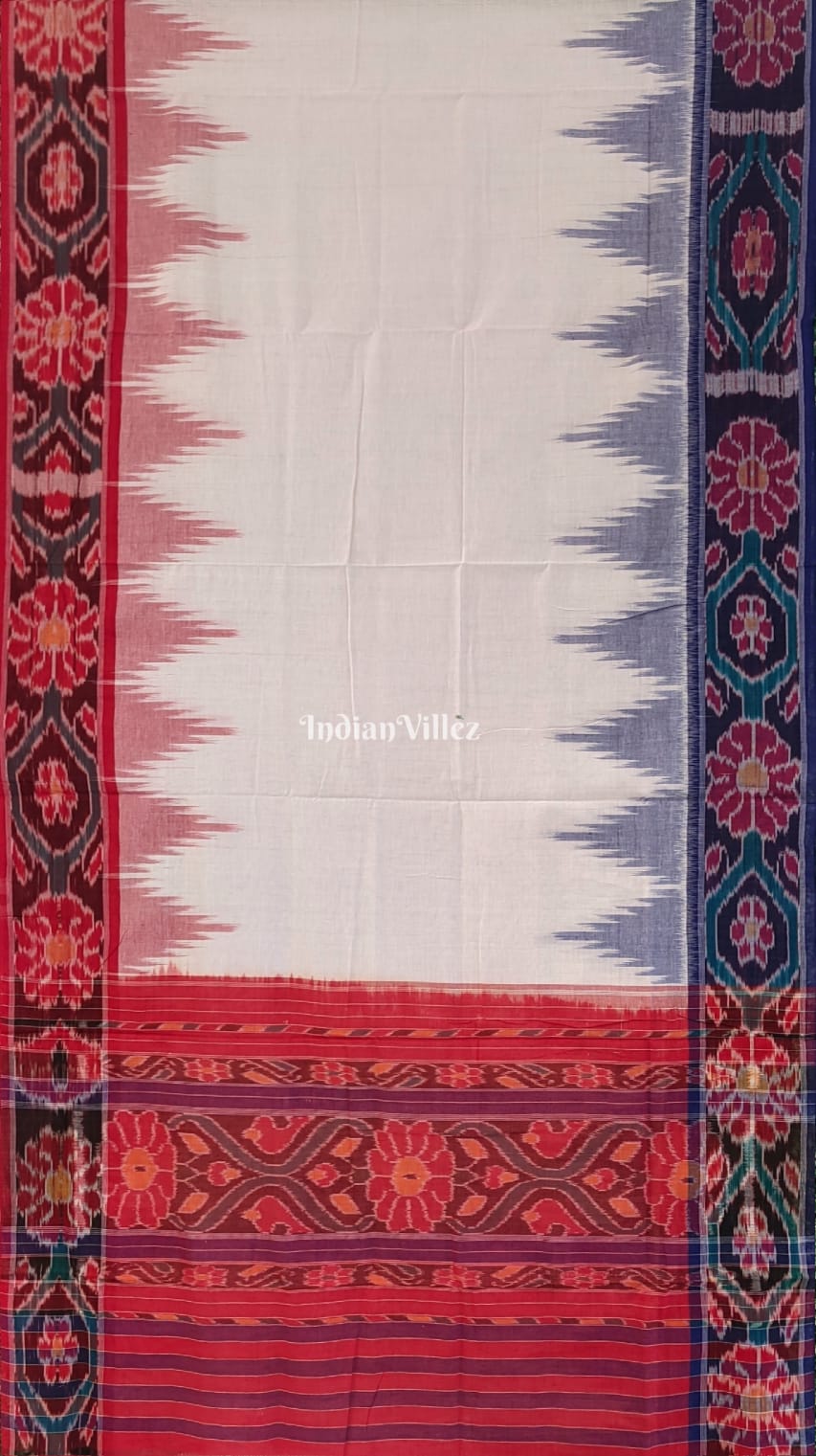 White Red Odisha Ikat Sambalpuri Cotton Saree
