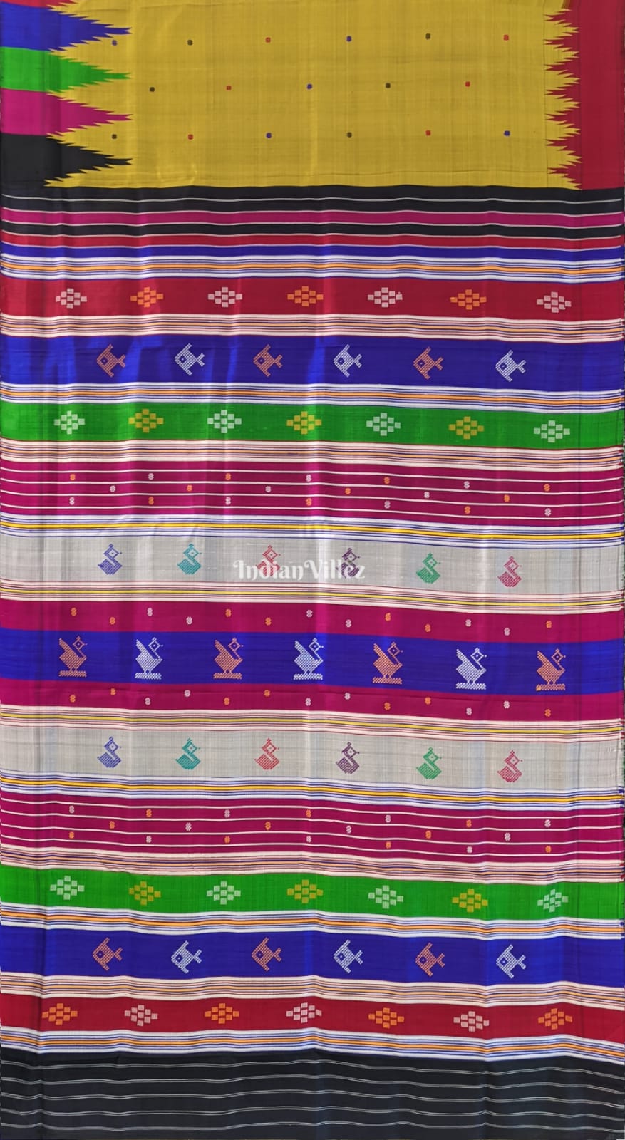 Mehendi Green Ganga Jamuna Border Berhampuri Silk Saree with Double Pallu