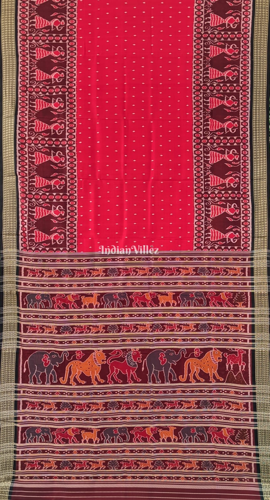 Red with Maroon Tribal Odisha Ikat Khandua Silk Saree