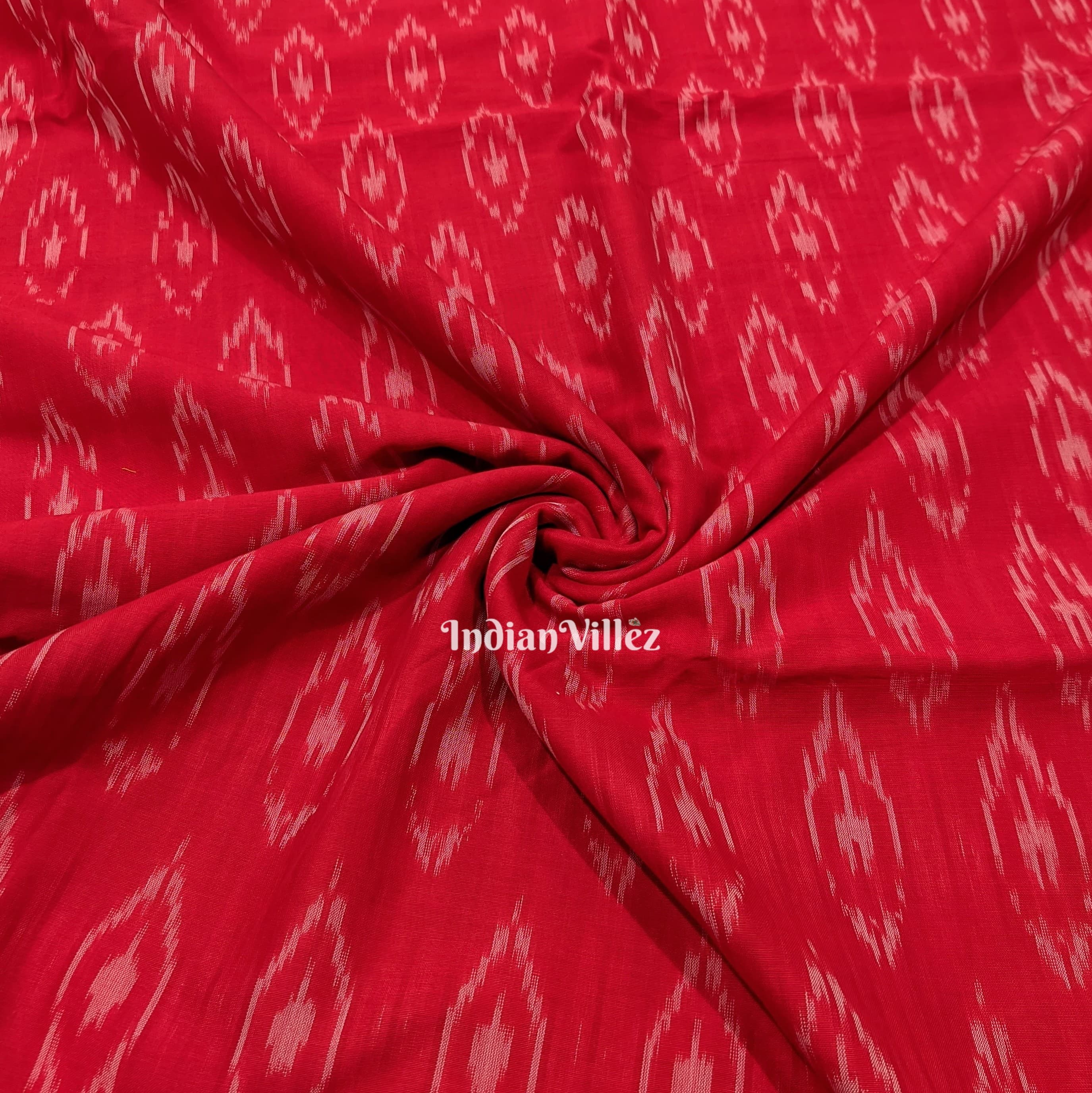 Red Pochampally Ikat Cotton Fabric