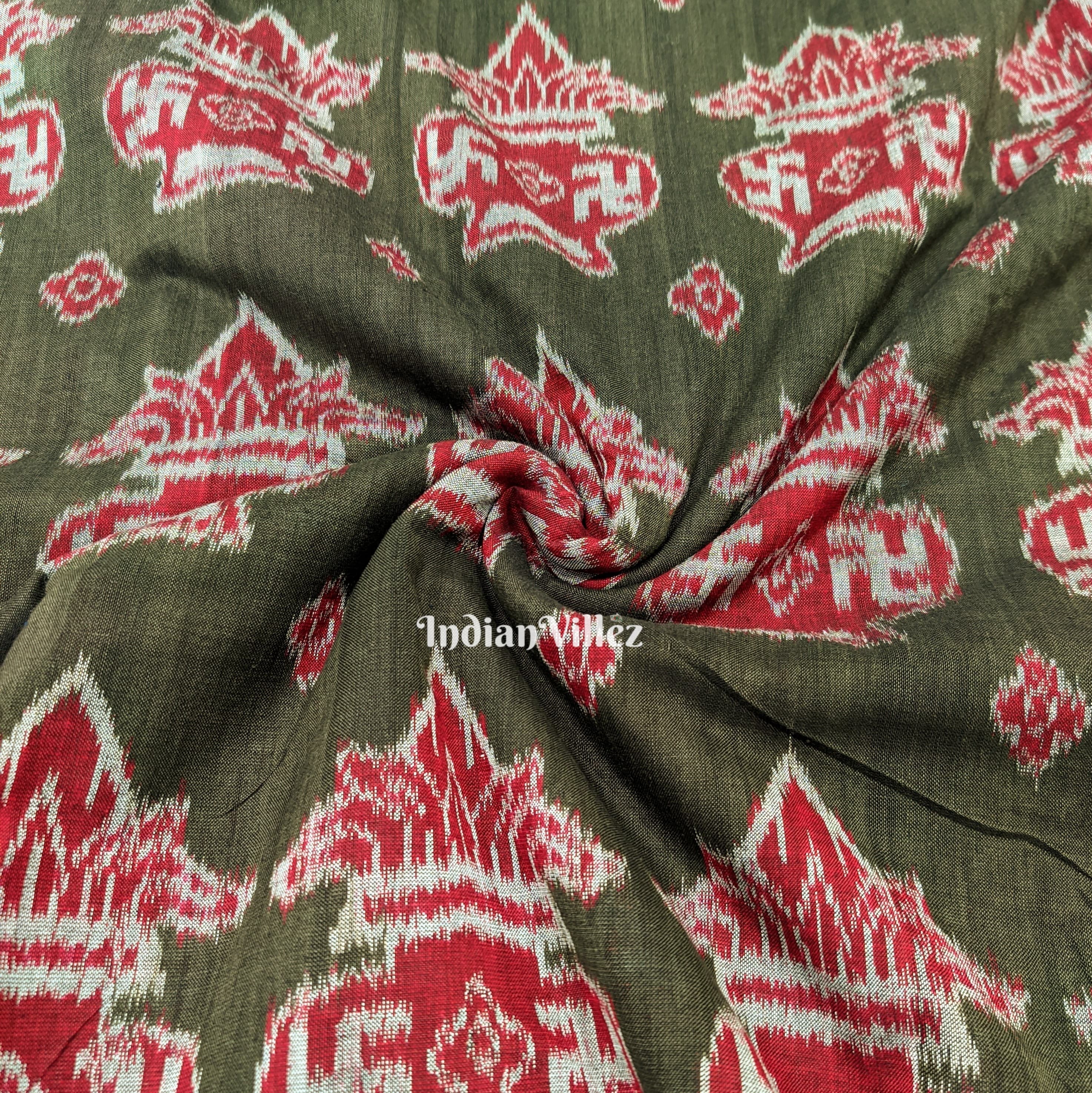 Gray Red Swastik Kalash Sambalpuri Cotton Fabric