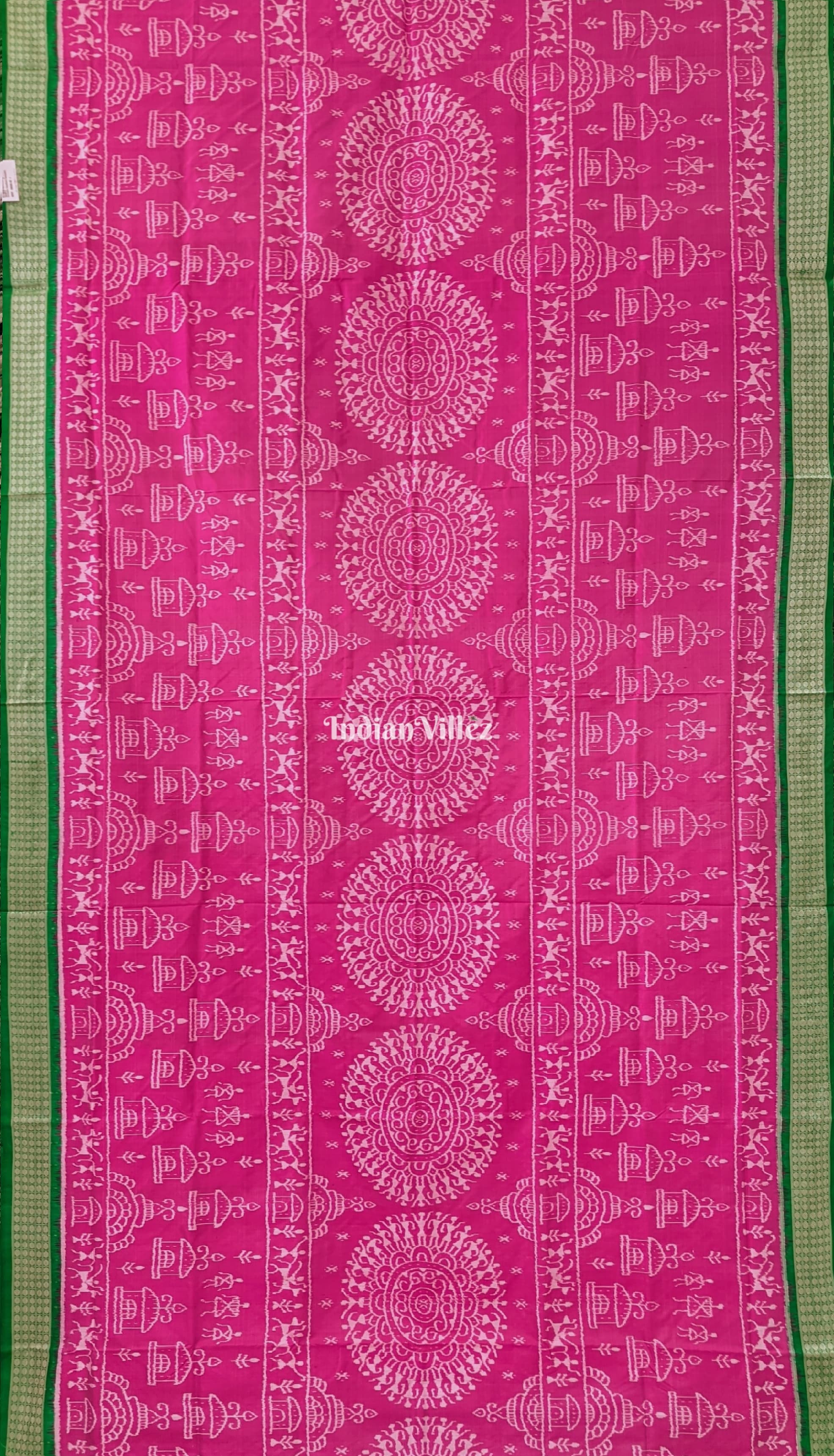 Pink Green Odisha Ikat Tribal Theme Sambalpuri Silk Saree