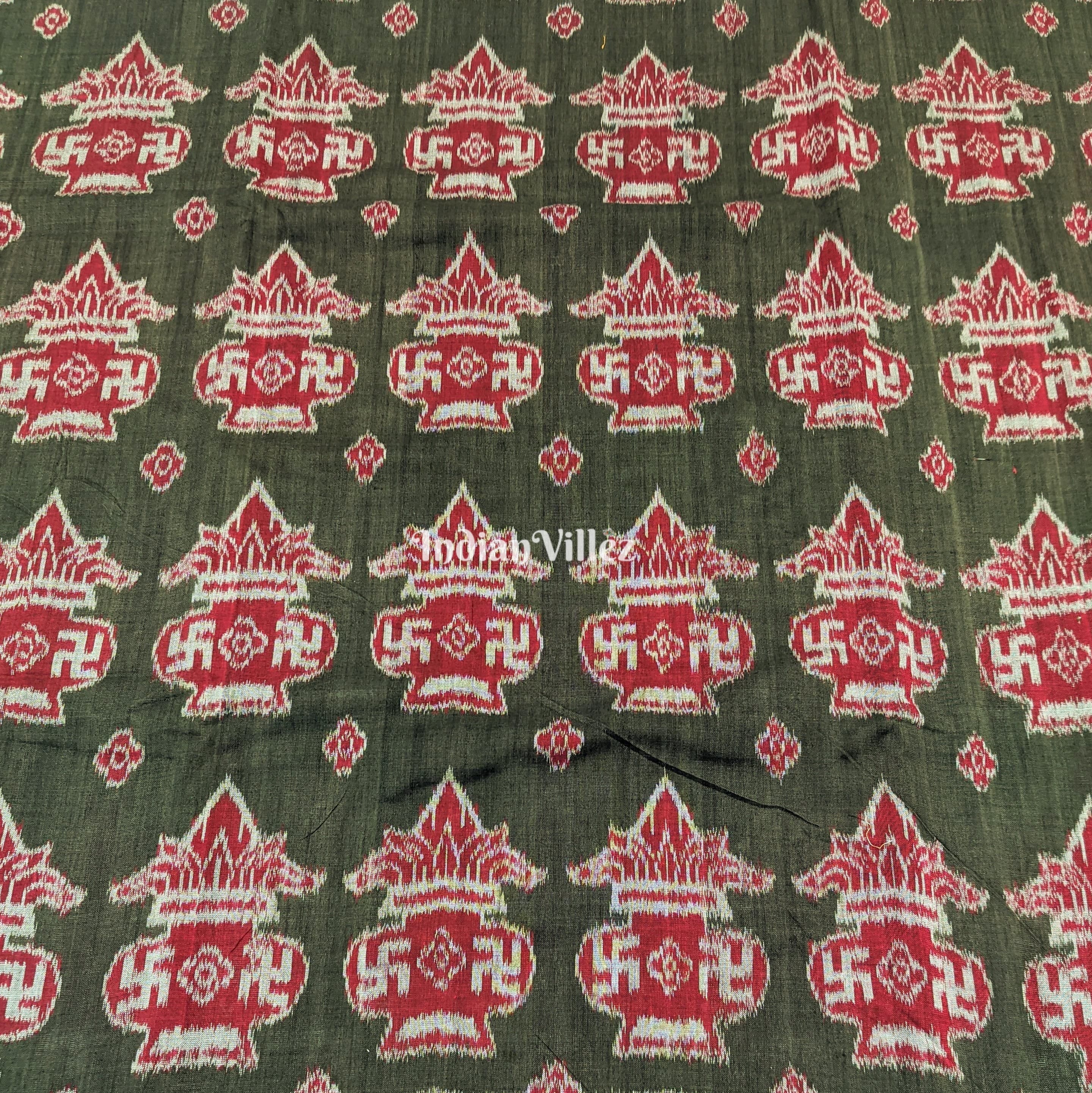 Gray Red Swastik Kalash Sambalpuri Cotton Fabric