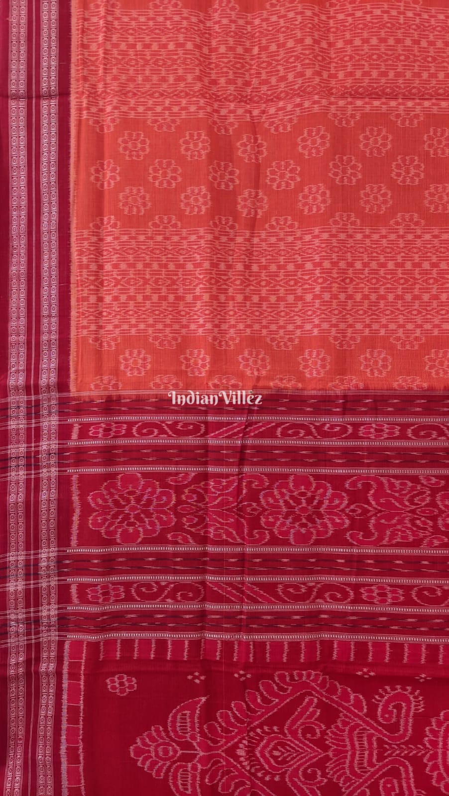 Orange Odisha Ikat Maniabandha Cotton Jharana Saree