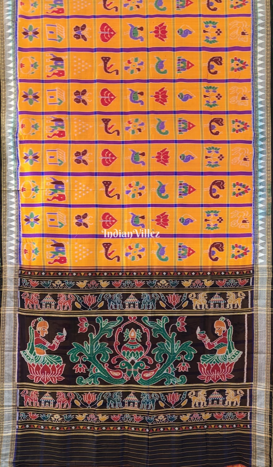Golden Yellow Odisha Ikat Khandua Silk Saree