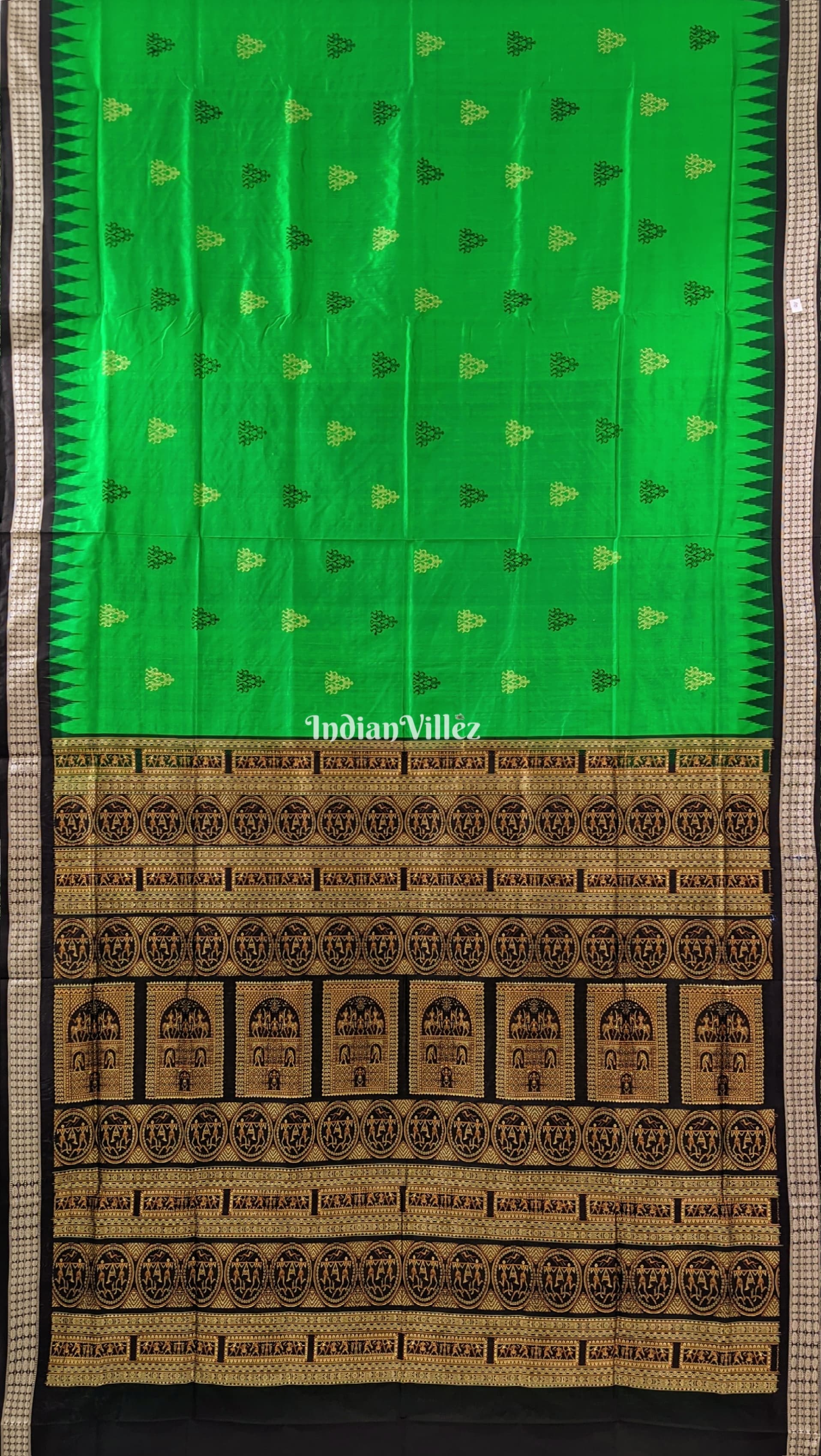 Green Tribal Theme Sambalpuri Bomkai Silk Saree