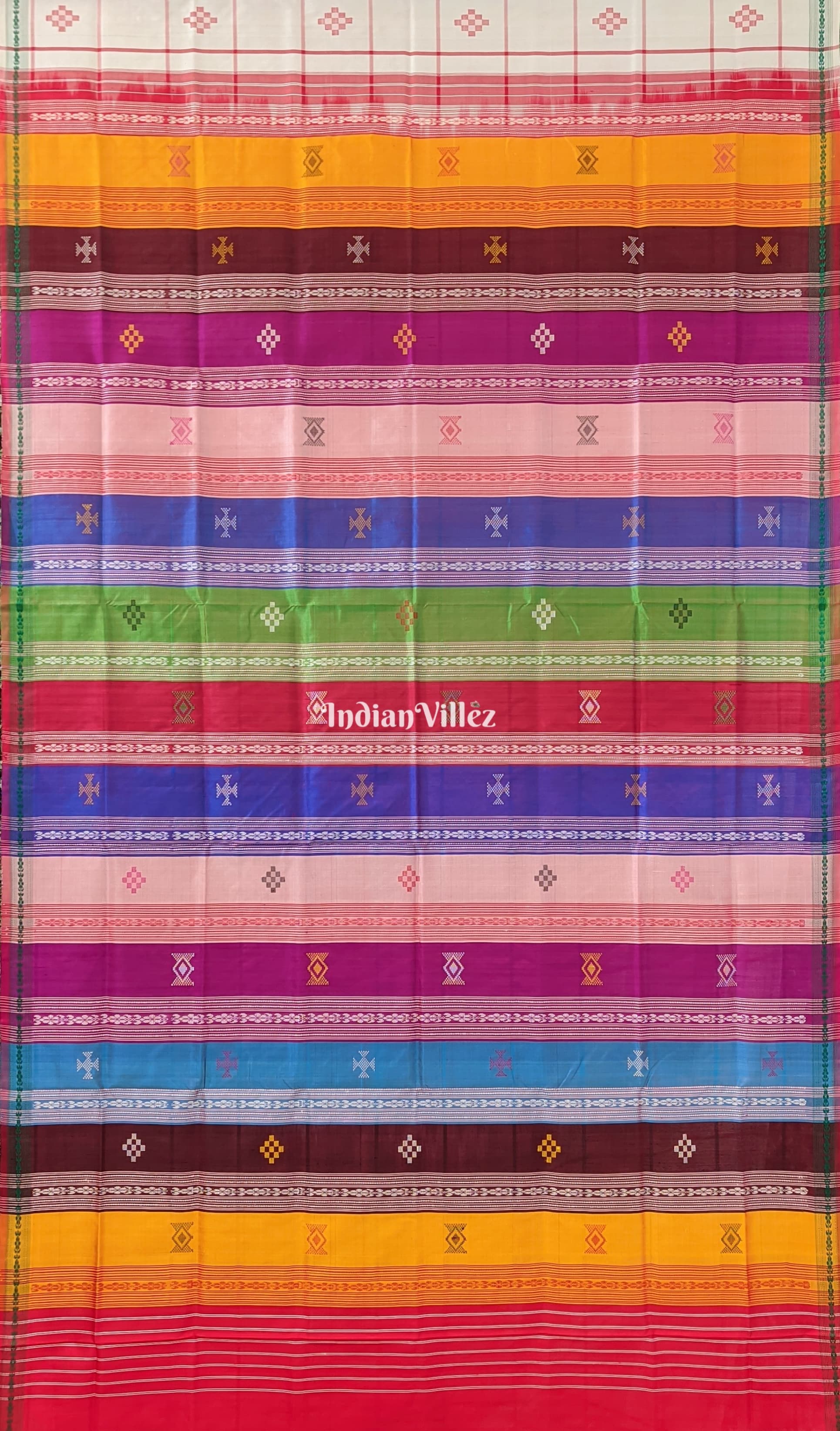 White Double Pallu Pasapali Theme Berhampuri Silk Saree