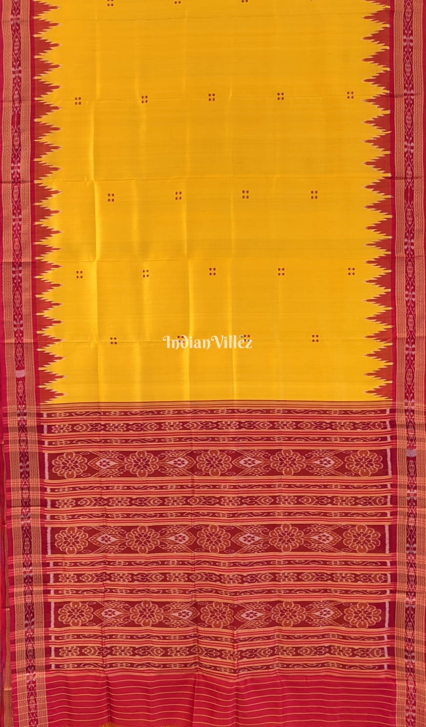 Yellow Butta Design Odisha Ikat Khandua Silk Saree