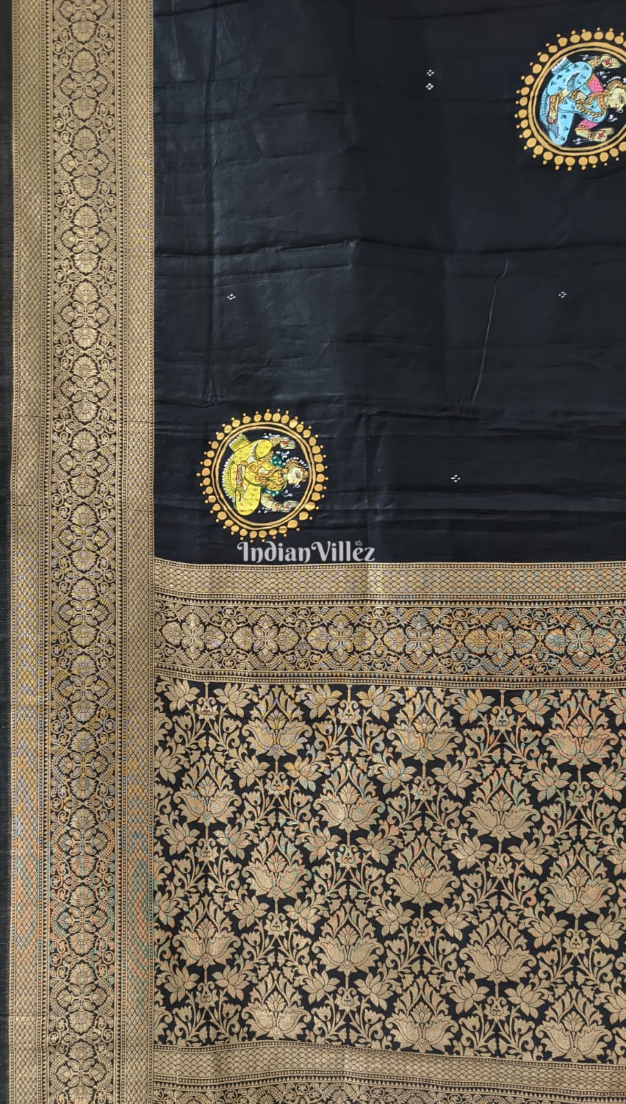 Black Nartaki Theme Pattachitra Silk Saree