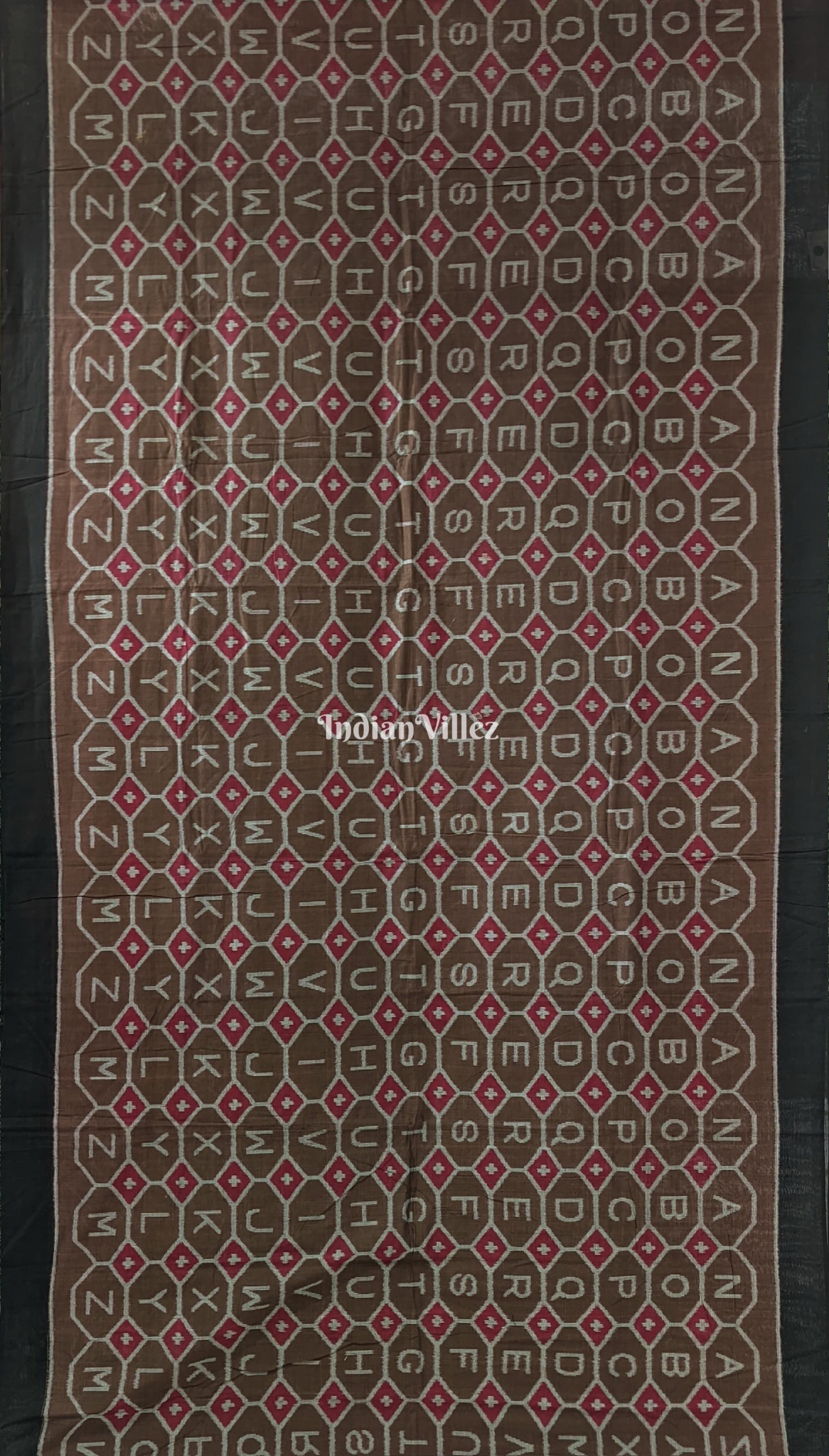 English Alphabet Sambalpuri Pure Cotton Saree With Tribal Anchal