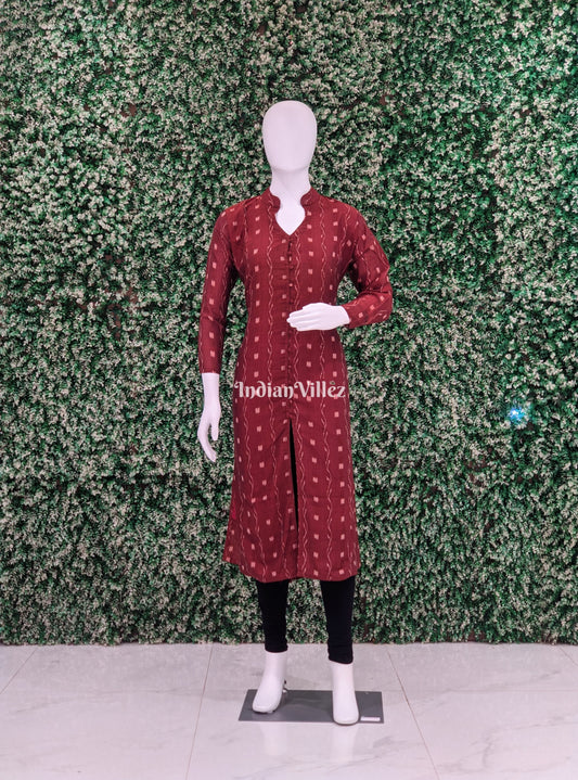 Rust Color Odisha Ikat Sambalpuri Cotton Kurti