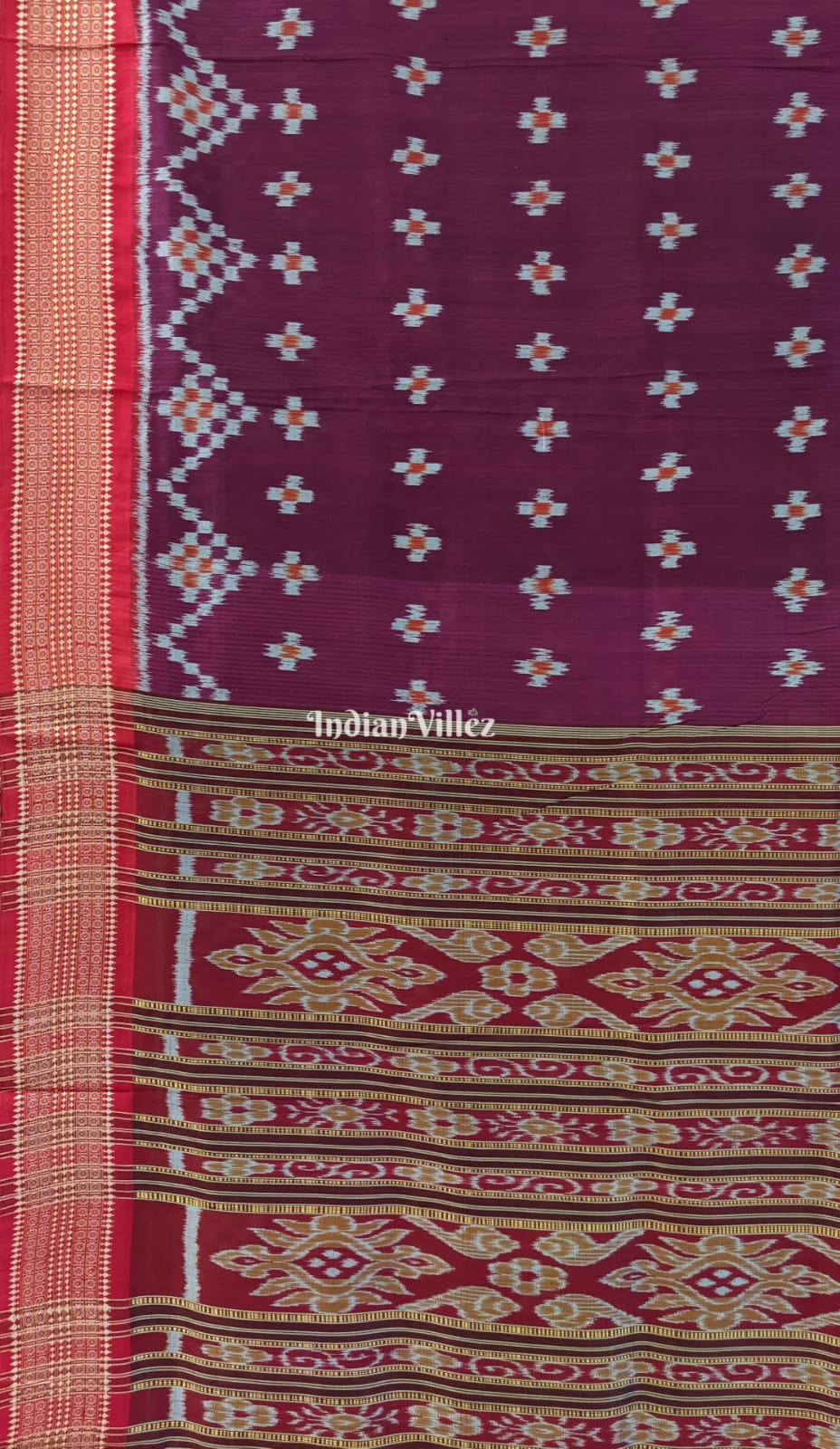 Wine Color Small Pasapali Khandua Silk Saree