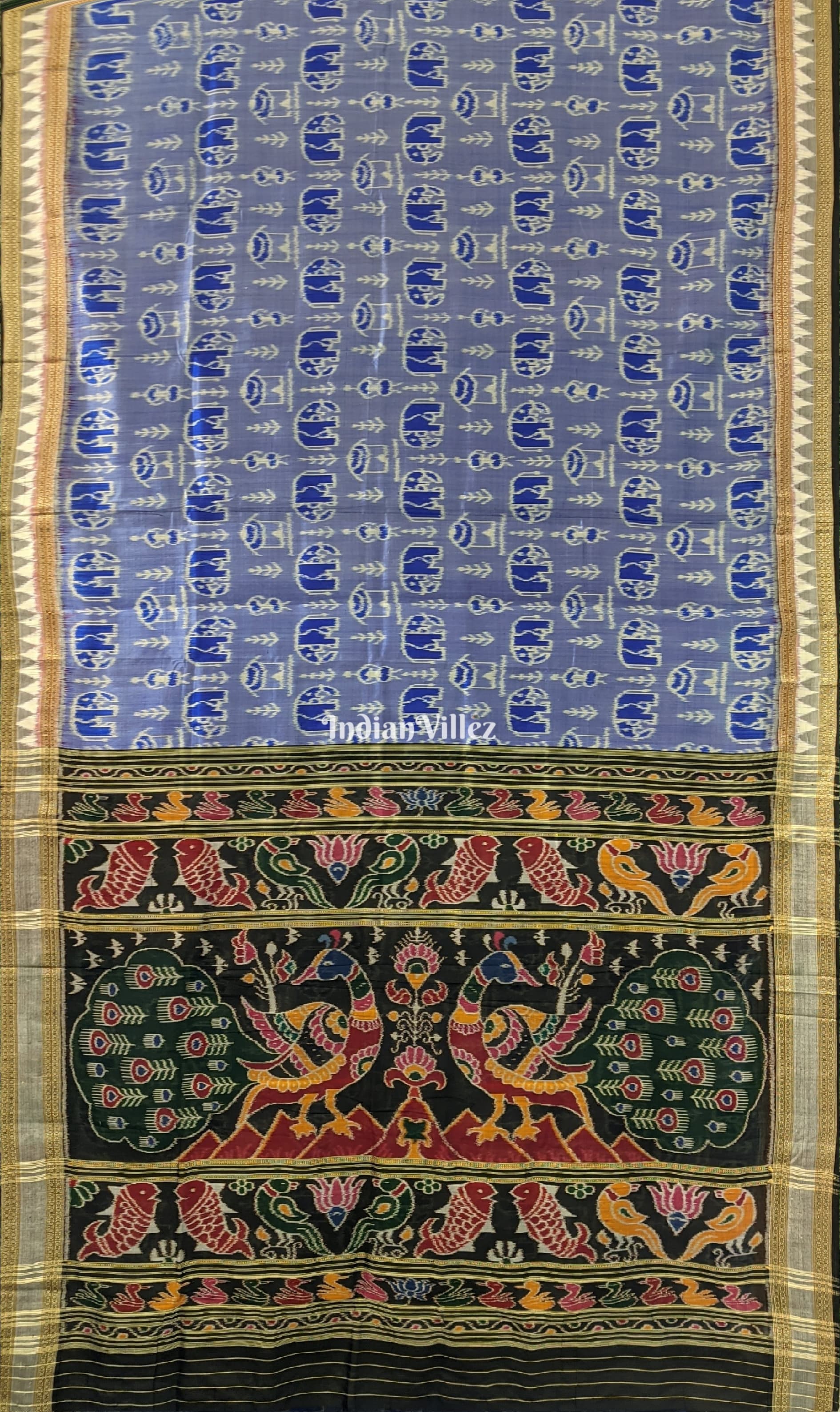 Pigeon Blue Odisha Handloom Khandua Silk Saree