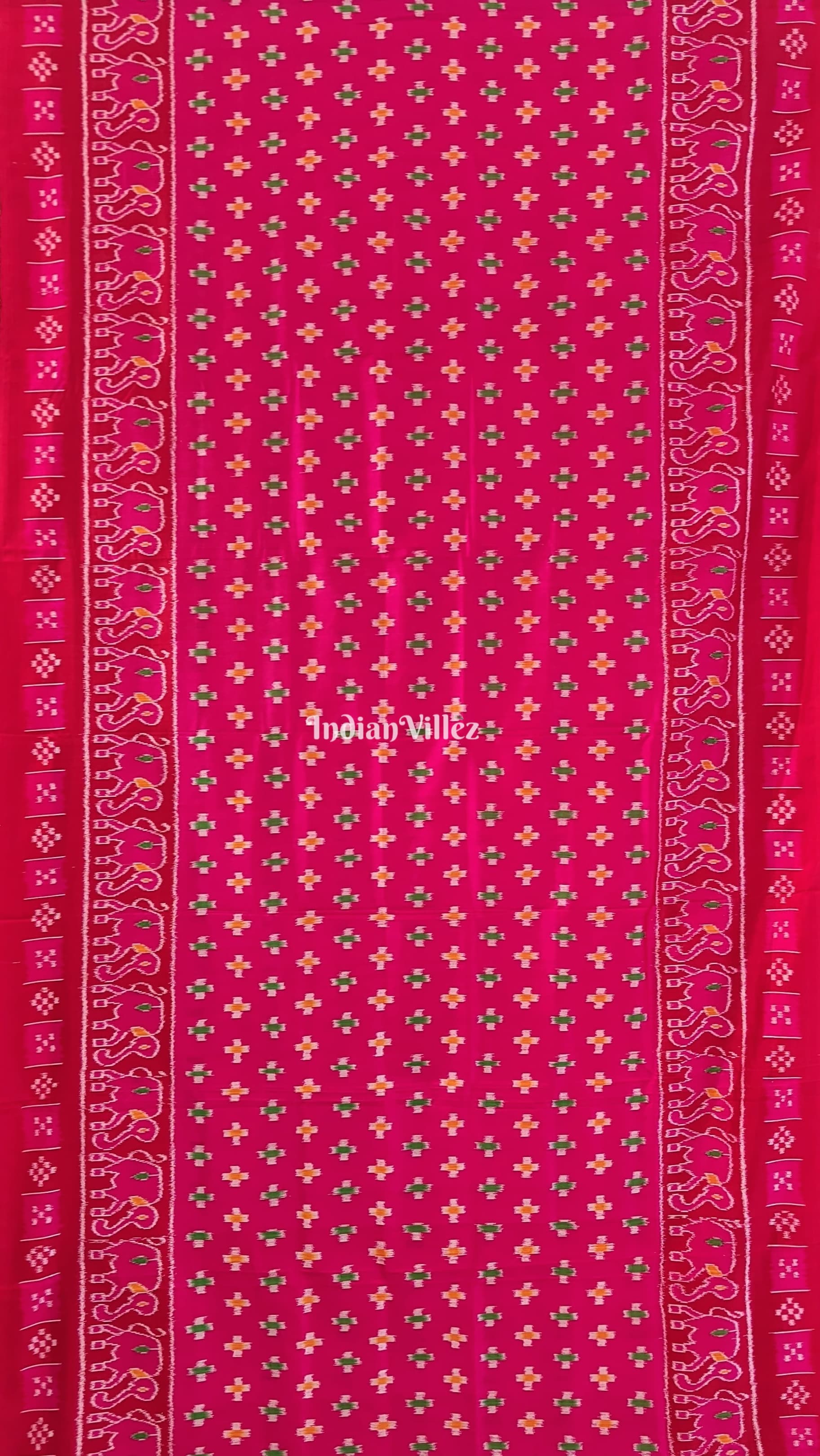 Rani Pink Odisha Ikat Contemporary Silk Saree with Elephant & Pasapali Border