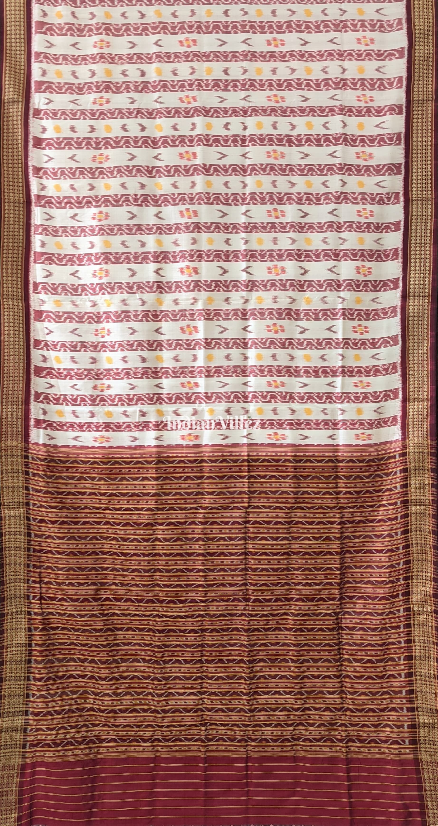 Off-White Odisha Ikat Khandua Silk Saree