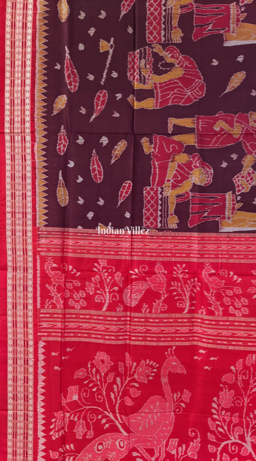 Wine Color Tribal Theme Sambalpuri Ikat Silk Saree