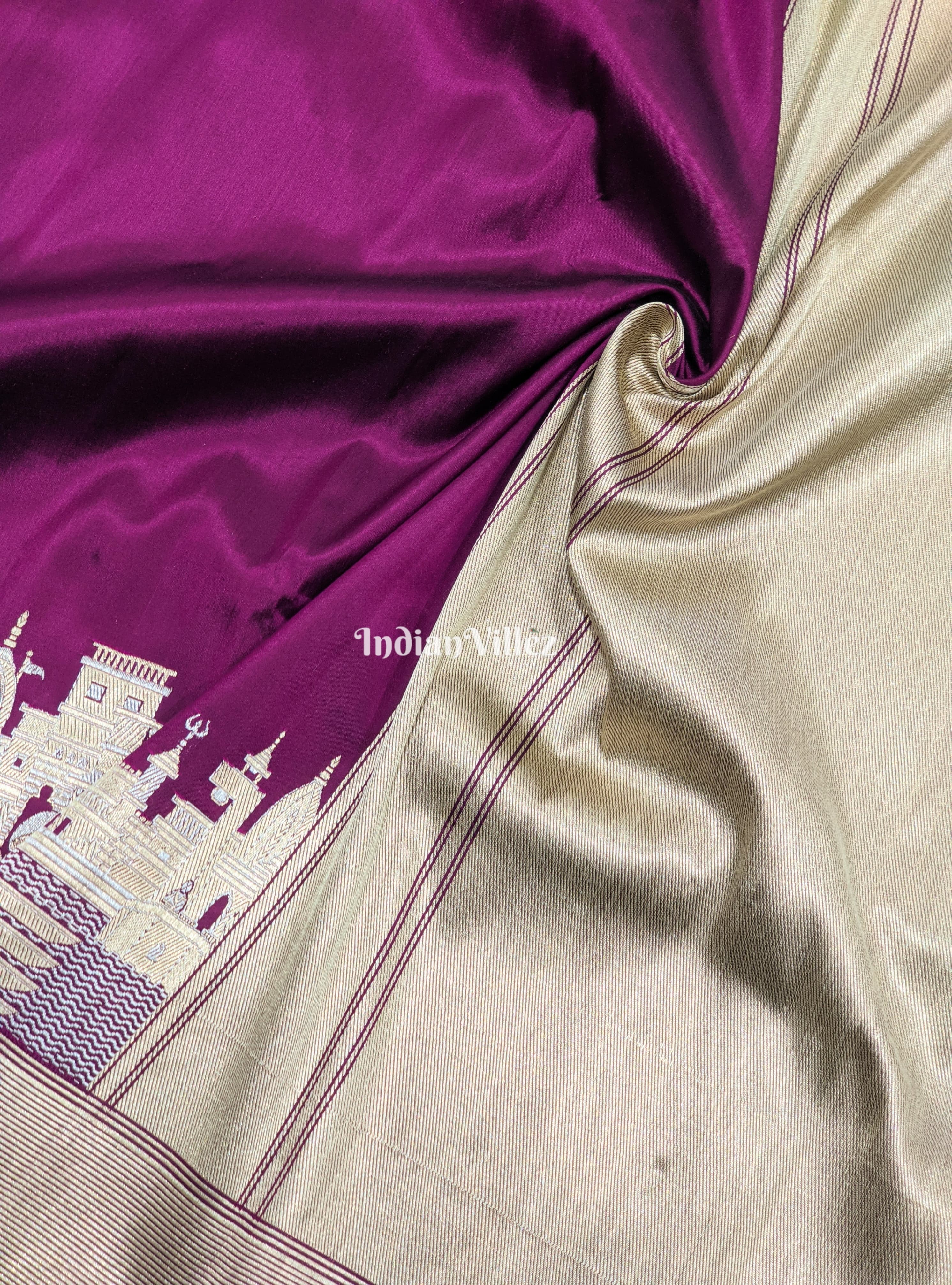 Purple Handwoven Banarasi Katan Silk Saree with Kashi Ghat Weaves