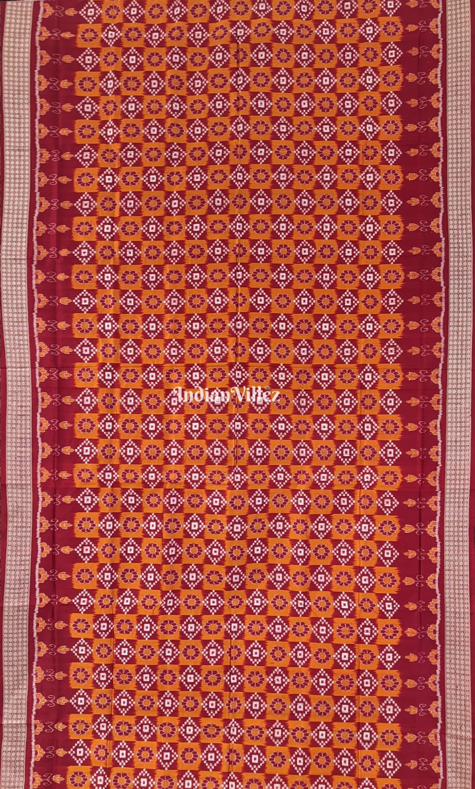 Mustard Yellow Marron Pure Sambalpuri Silk Saree
