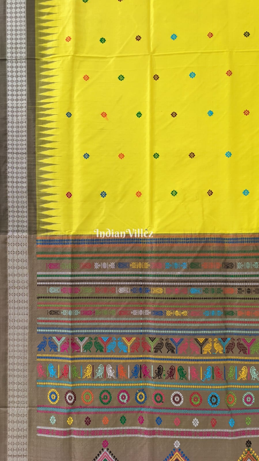 Yellow Dolabedi Bomkai Sambalpuri Silk Saree