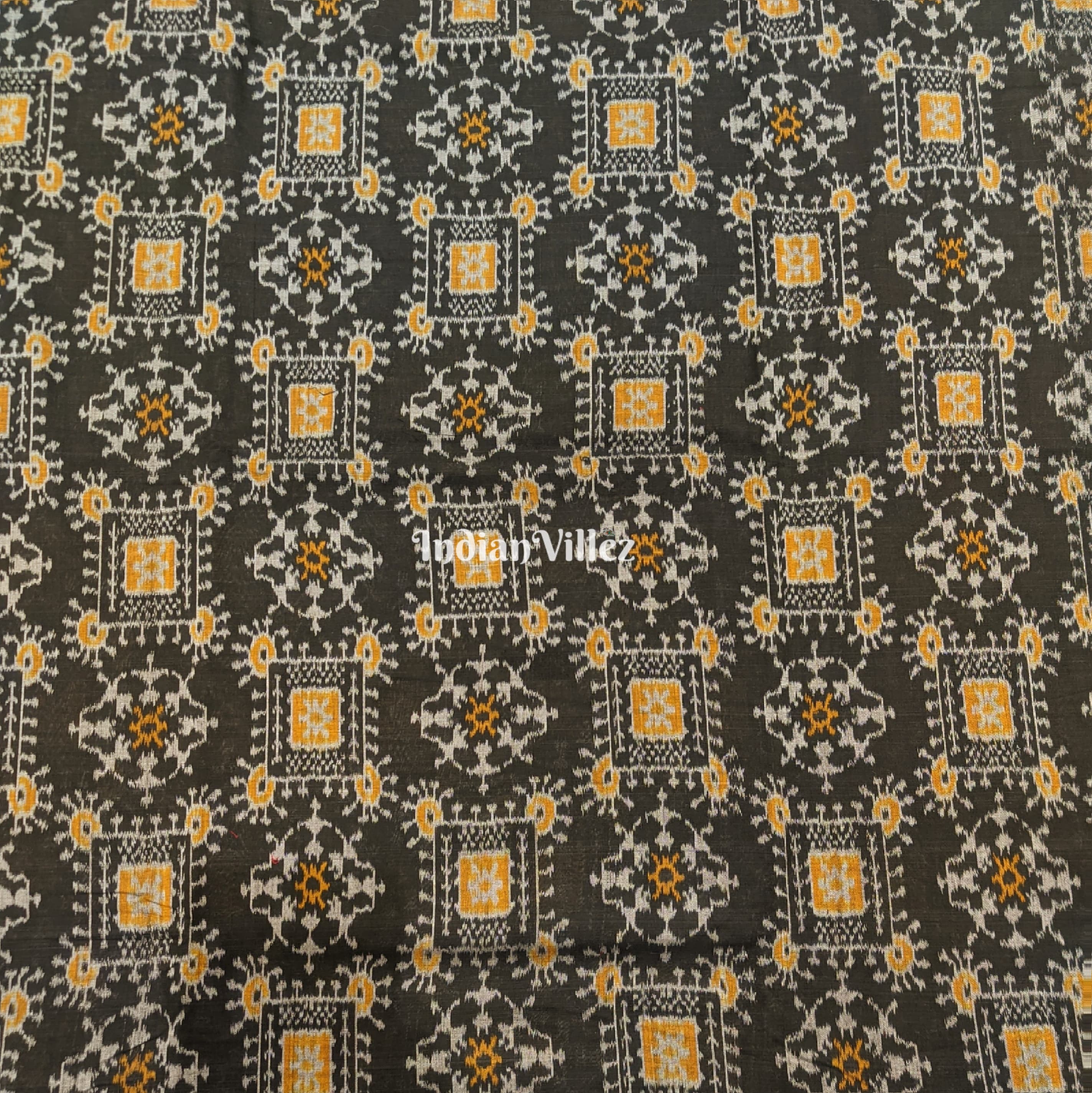Black Yellow Tribal Jhoti Design Sambalpuri Ikat Cotton Fabric