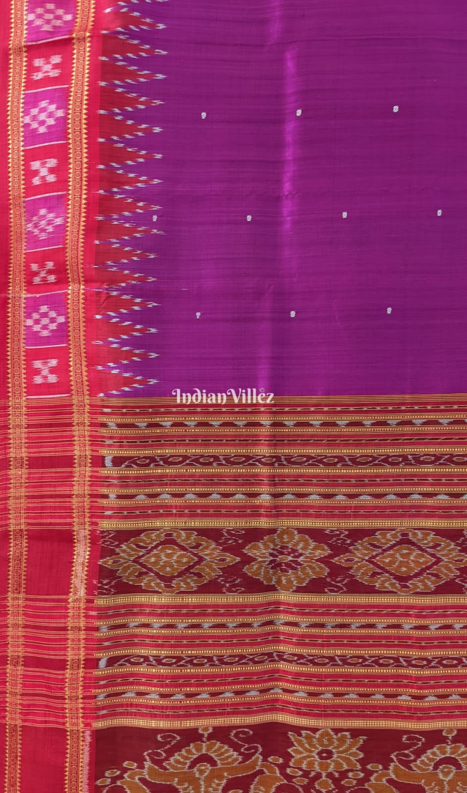 Magenta Single Butta Patli Design Khandua Silk Saree