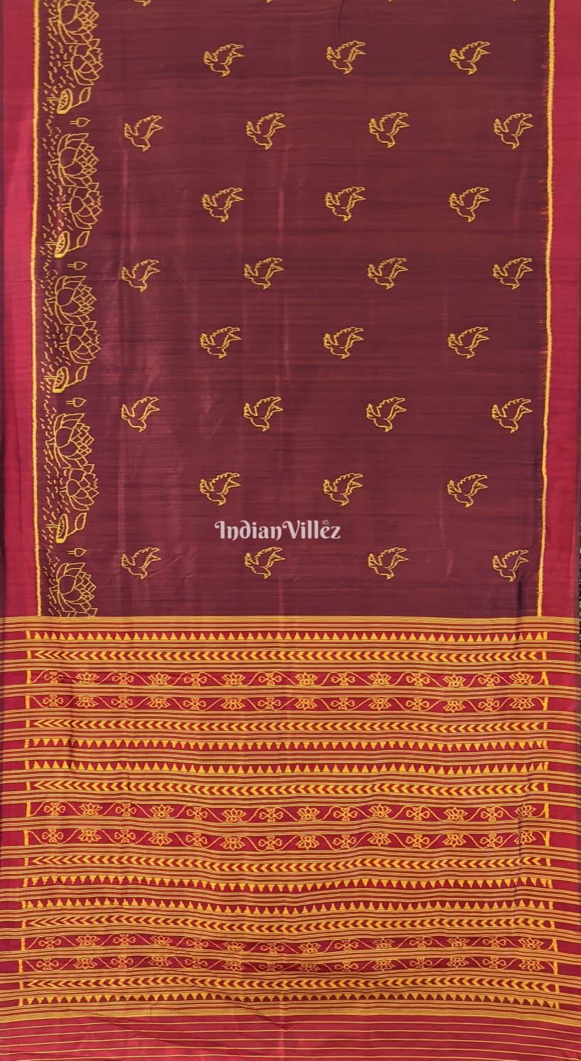 Dark Maroon Bird & Lotus Contemporary Silk Saree