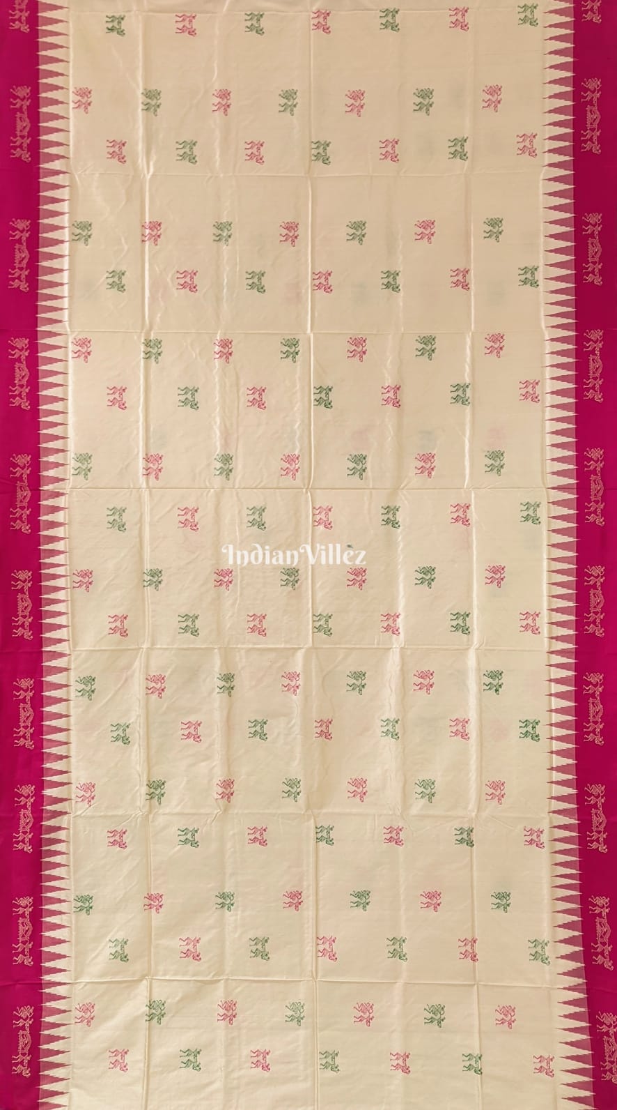 Pink White Bomkai Sambalpuri Ikat Silk Saree with Tissue Work