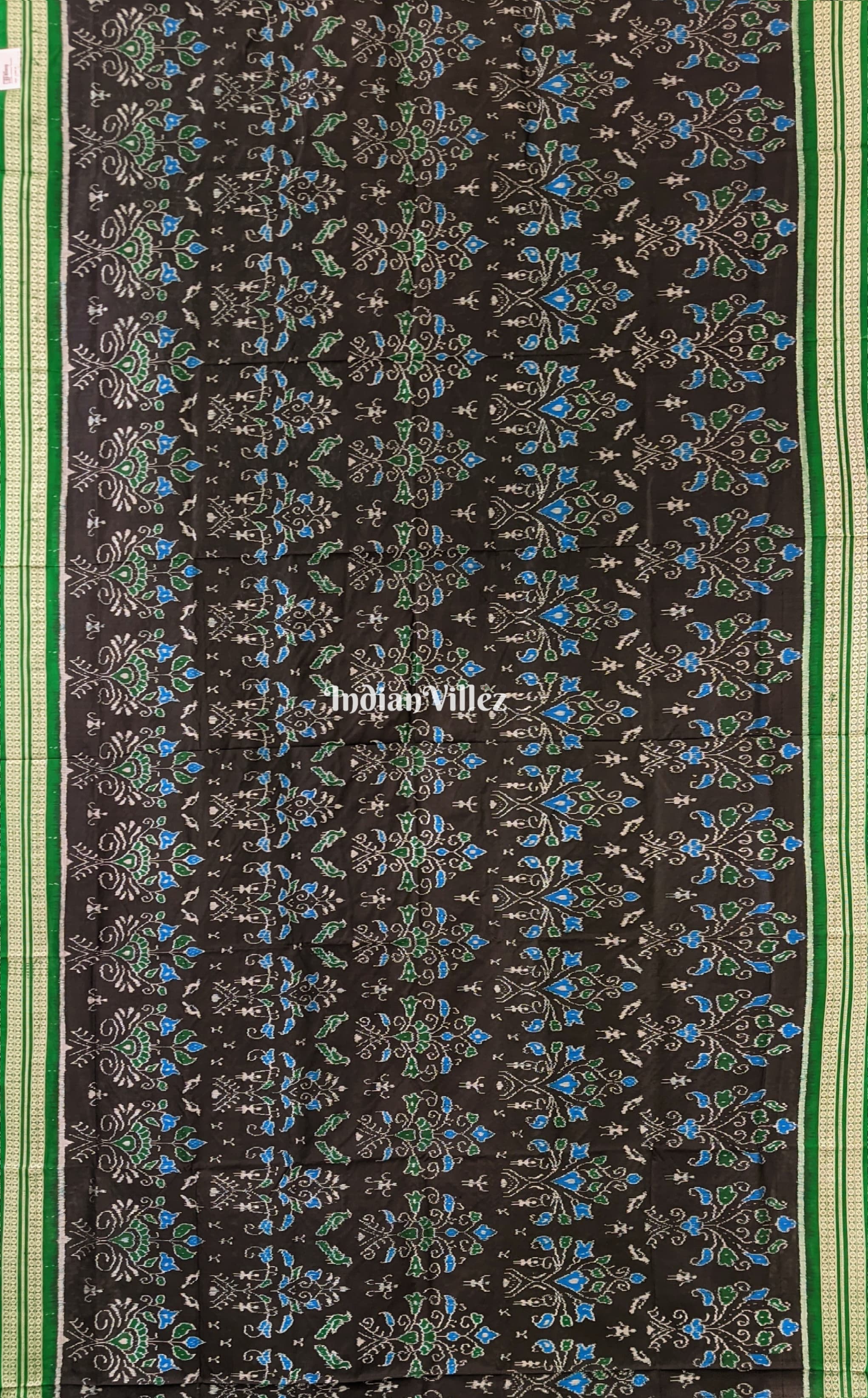 Black Green Floral & Tribal Theme Sambalpuri Silk Saree