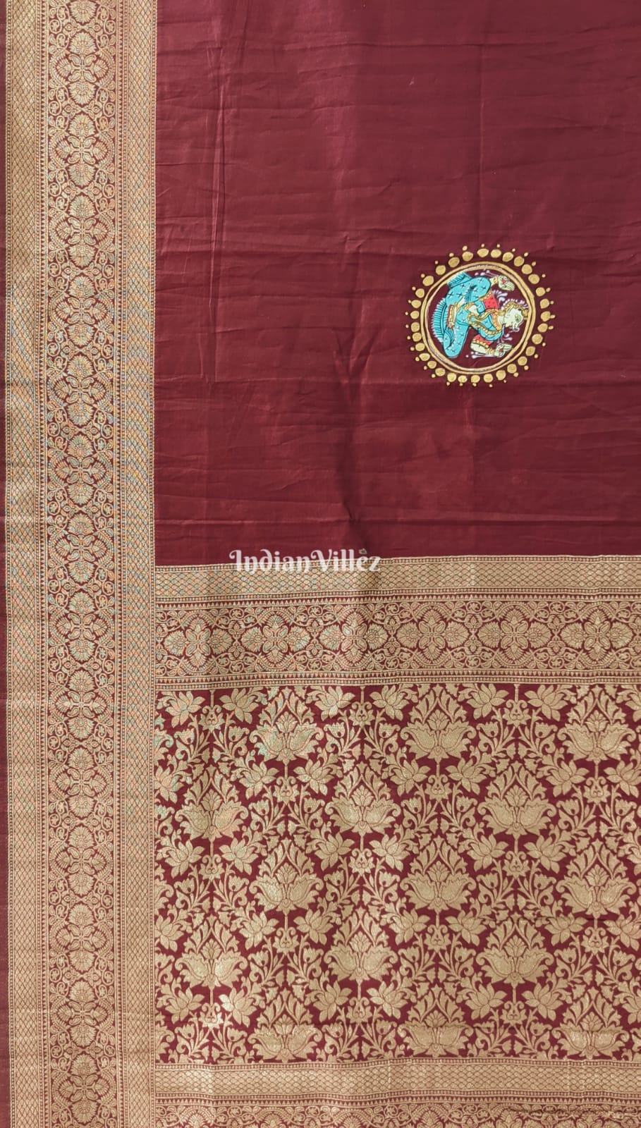 Maroon Nartaki Theme Pattachitra Silk Saree