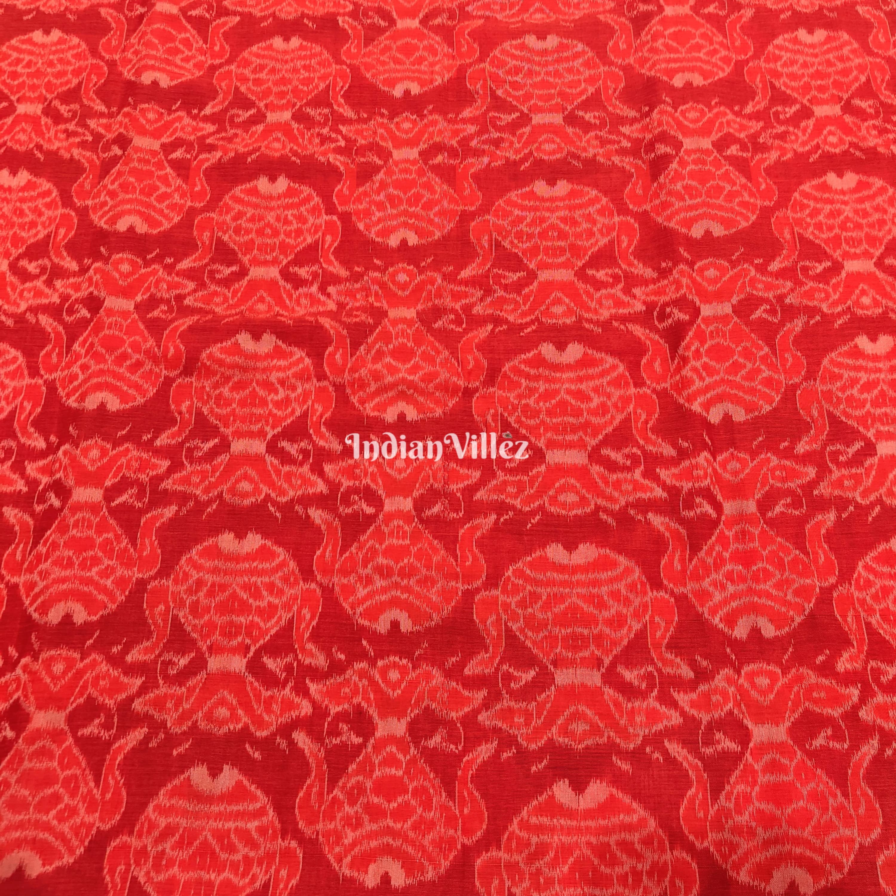 Orange Kumbha Design Sambalpuri Ikat Cotton Fabric