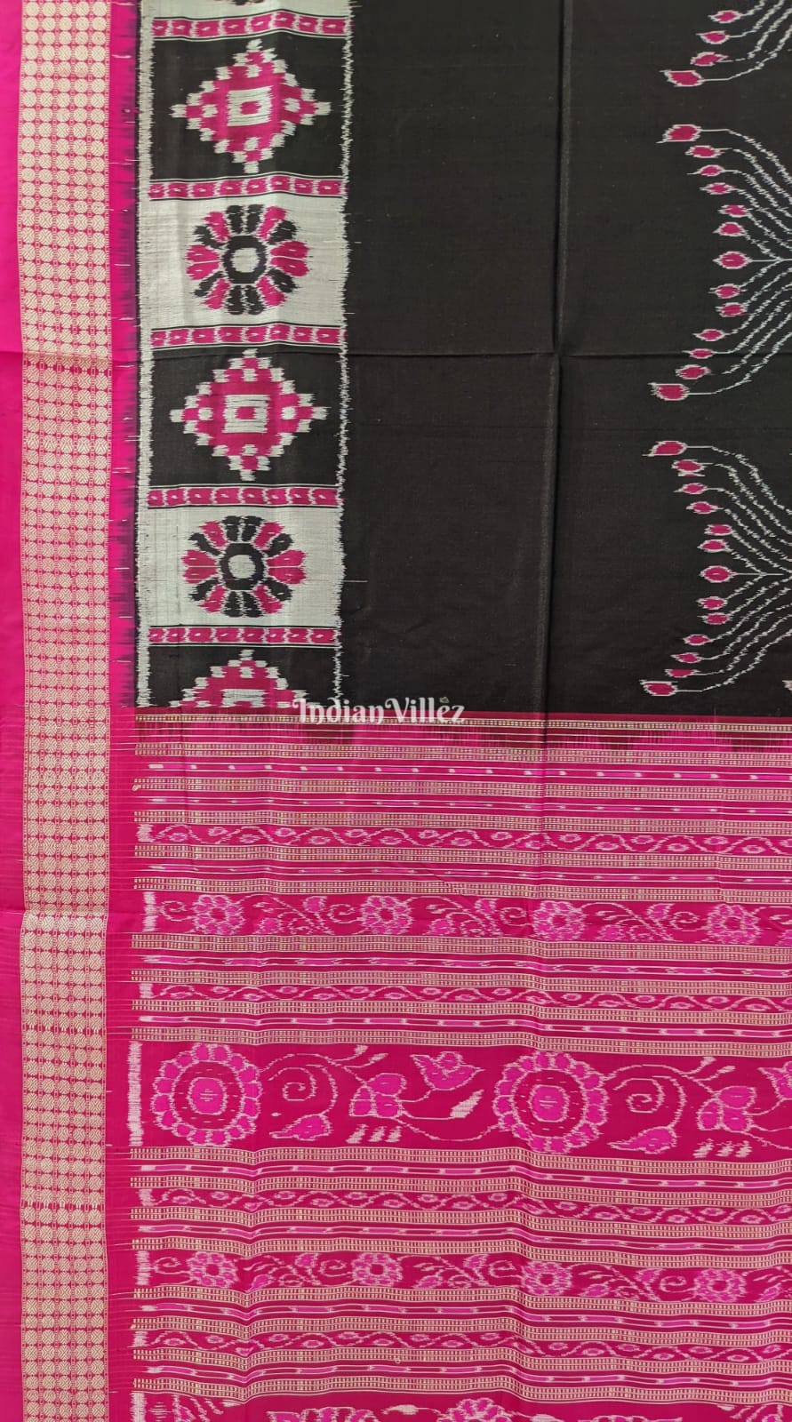 Black Pink Fish Design Sambalpuri Ikat Silk Saree