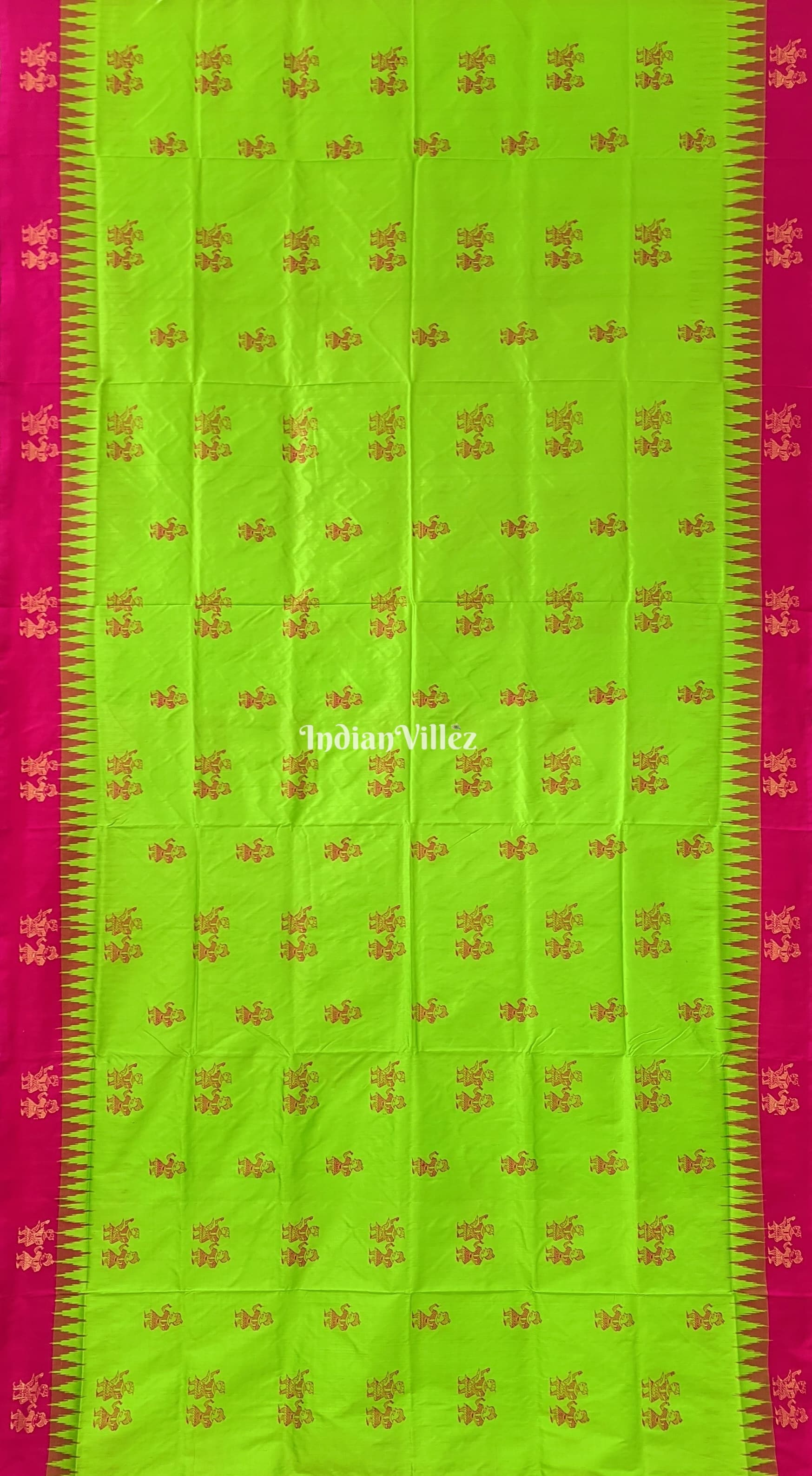 Parrot Green Pink Raja Rani Theme Bomkai Sambalpuri Silk Saree