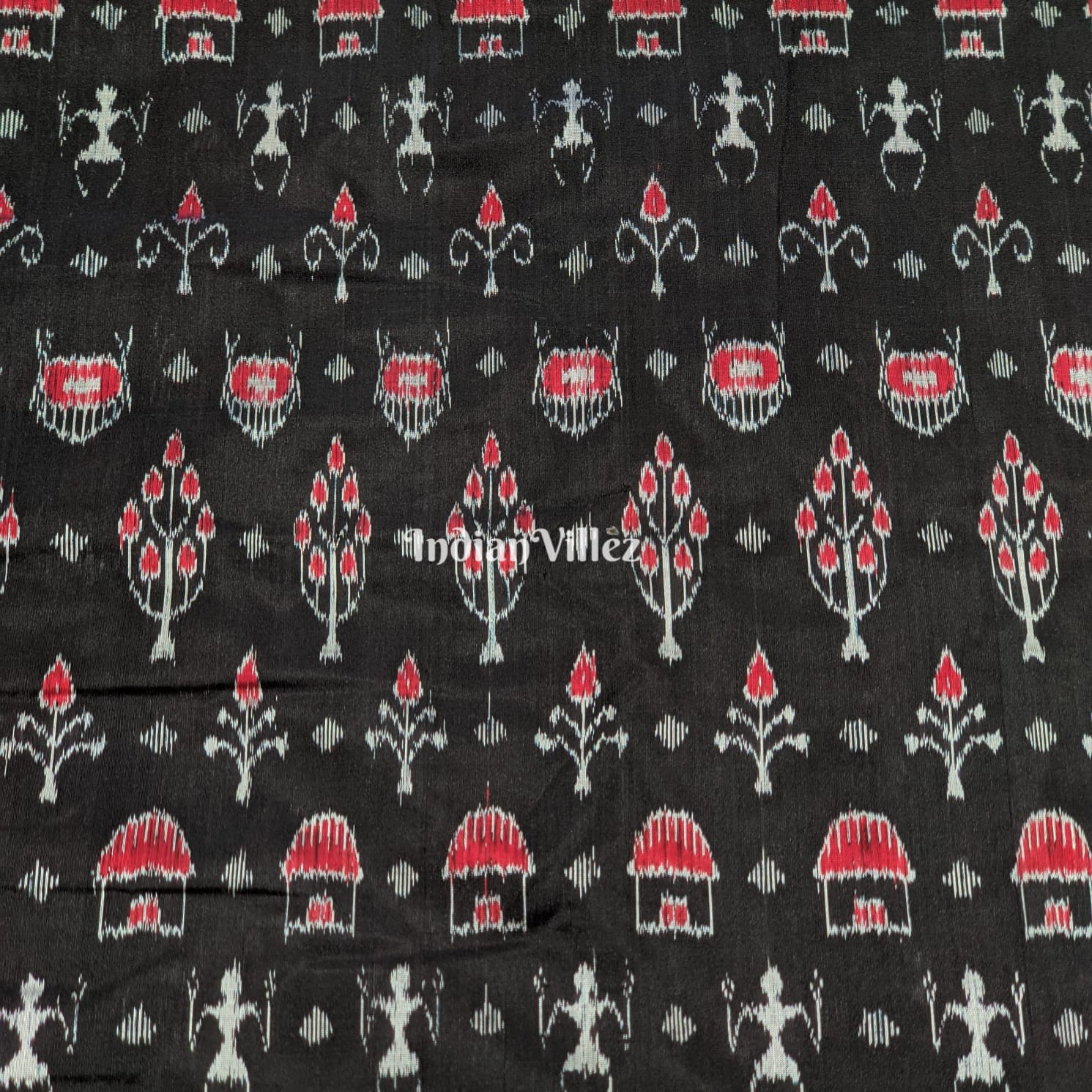 Black Tribal Sambalpuri Ikat Silk Fabric