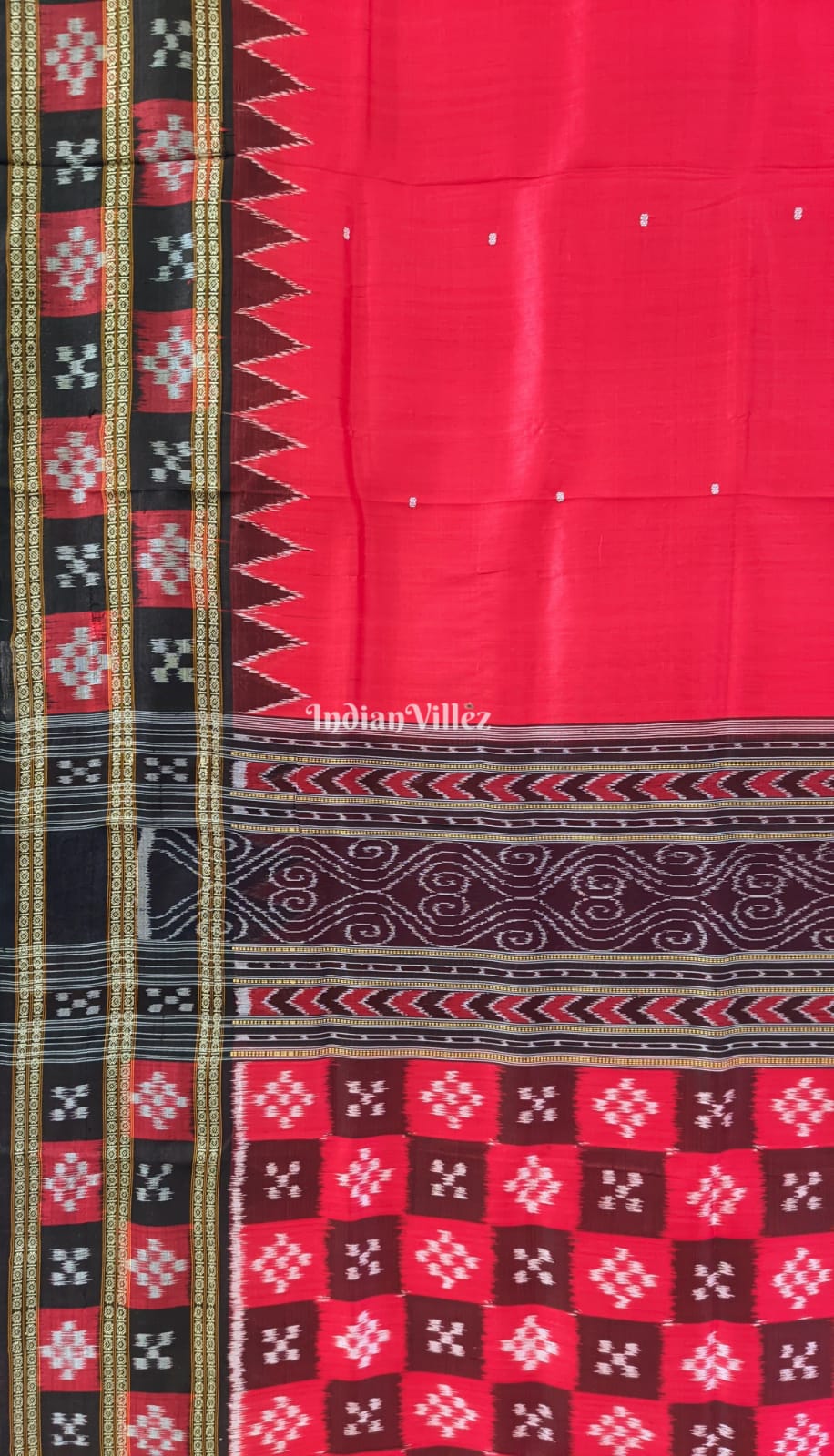Red Single Butta Border Pasapali Khandua Silk Saree