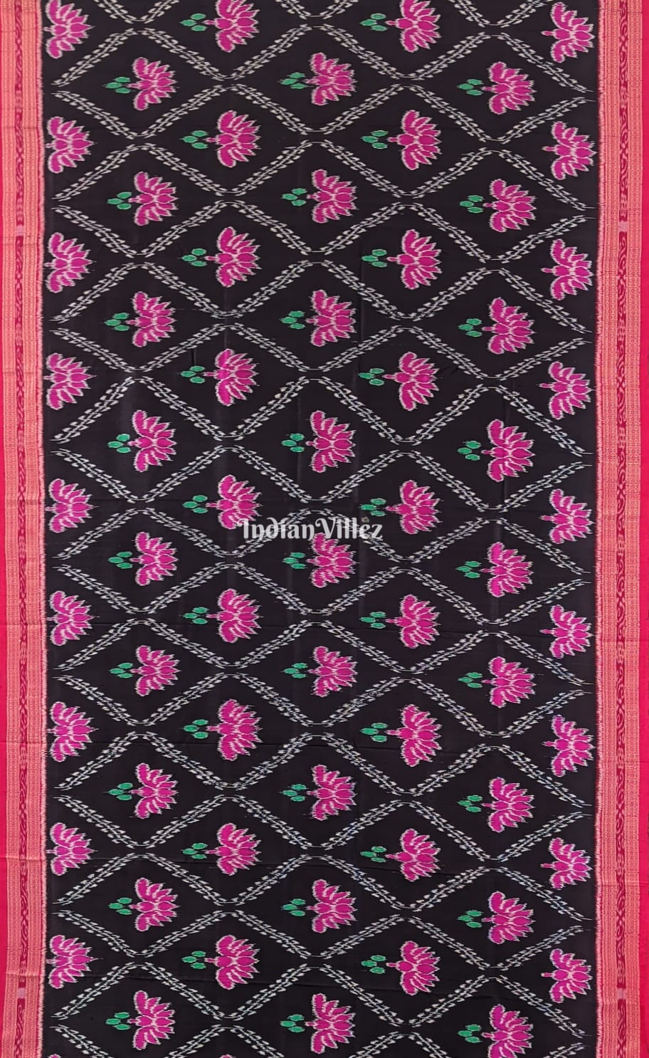 Black with Magenta Lotus Odisha Ikat Khandua Silk Saree