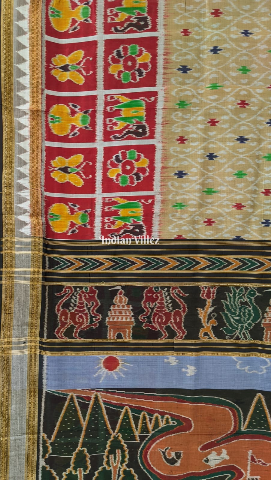 Multicolored Nabakothi Animal Khandua Silk Saree