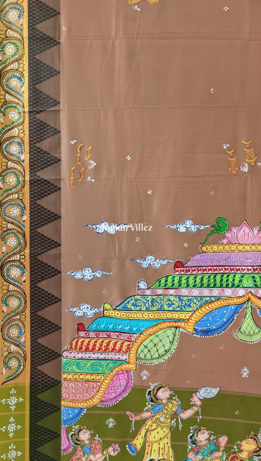 Nartaki Pattachitra Art on Kerala Silk Saree