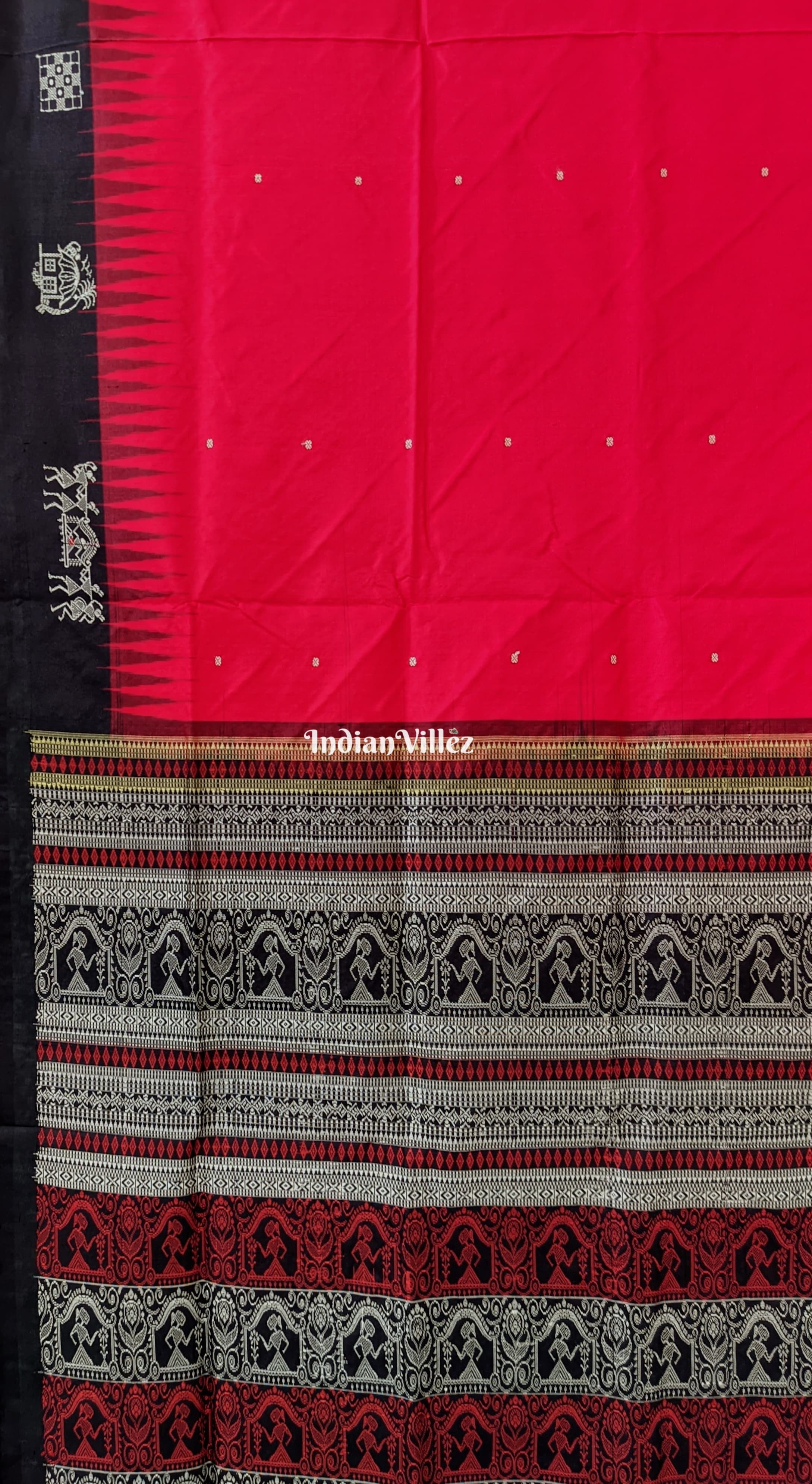 Red Tribal Doli Theme Sambalpuri Bomkai Silk Saree