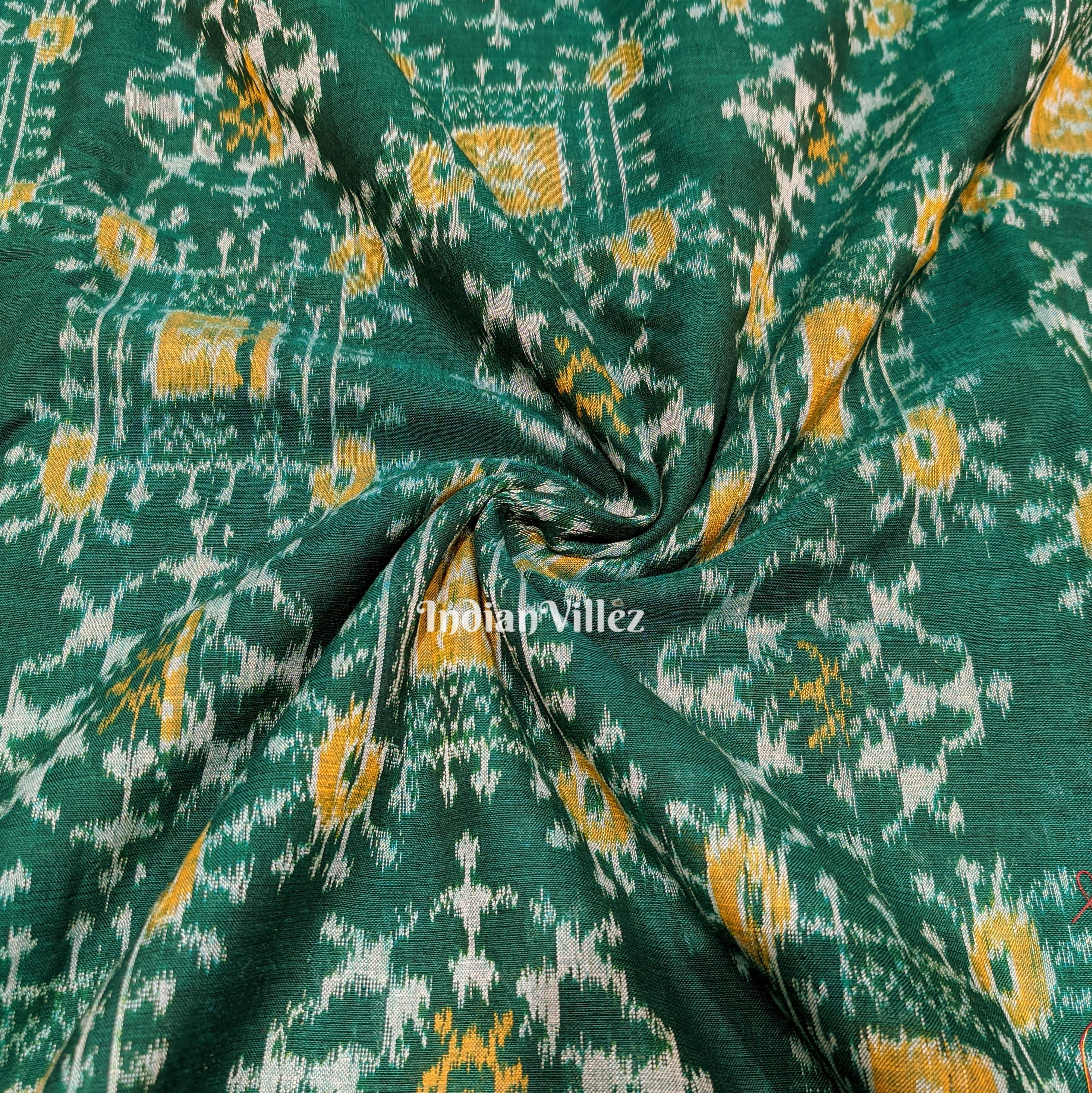 Bottle Green Tribal Jhoti Design Sambalpuri Ikat Cotton Fabric