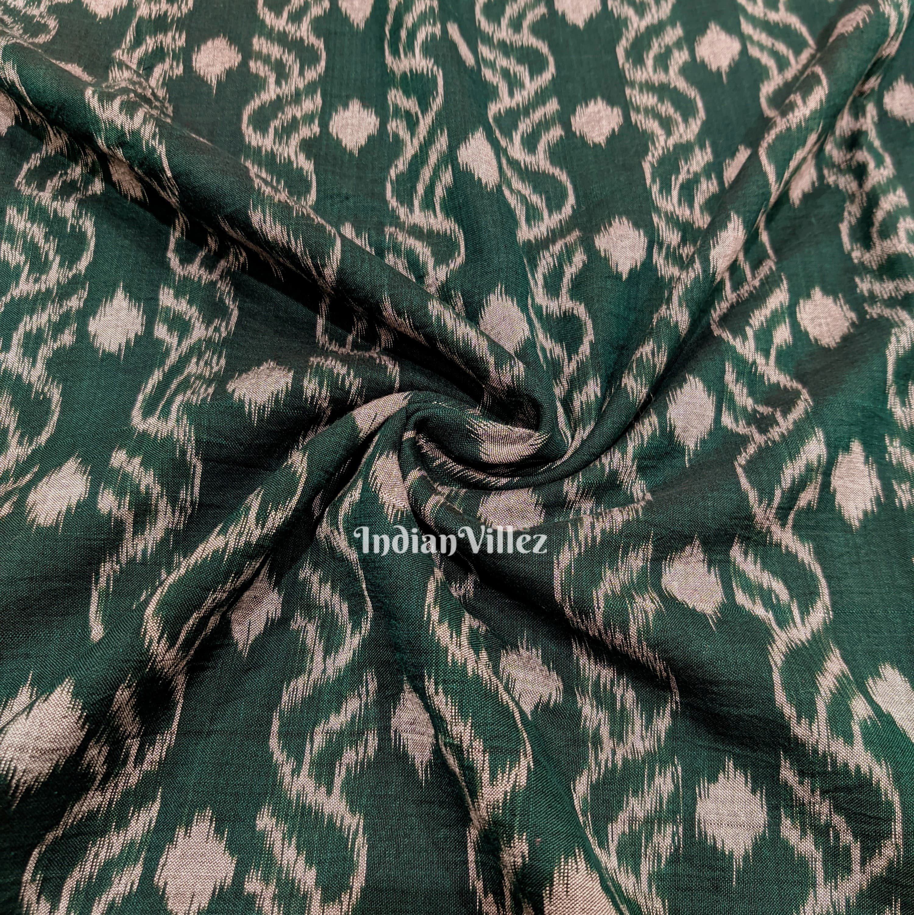 Bottle Green Sambalpuri Ikat Cotton Fabric