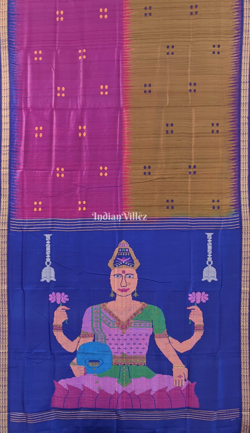 Blue Mehendi & Tyrian Purple Gopalpur Tussar Silk Saree (Maha Laxmi)
