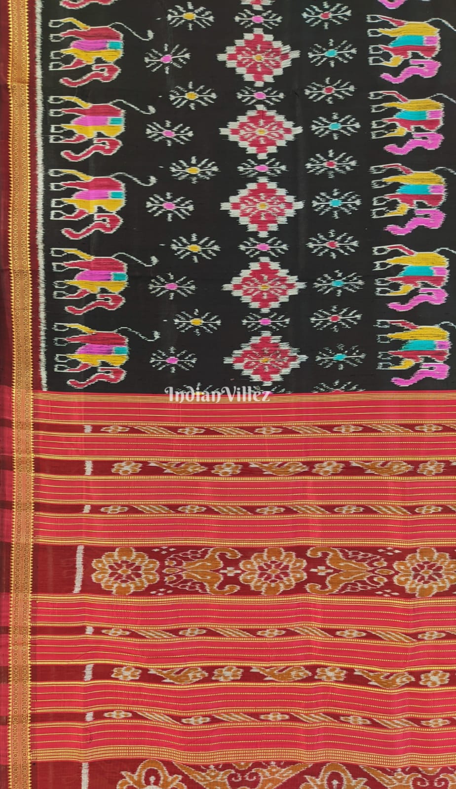 Black Elephant Flower Theme Khandua Silk Saree