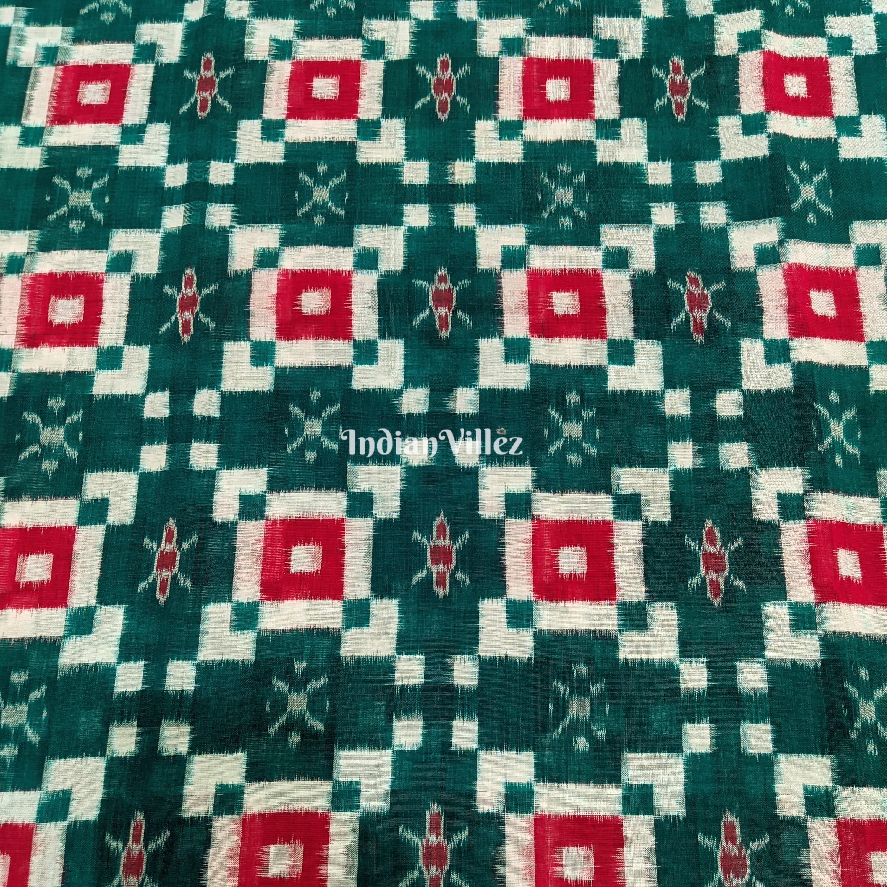 Bottle Green Pasapali Theme Sambalpuri Ikat Cotton Fabric